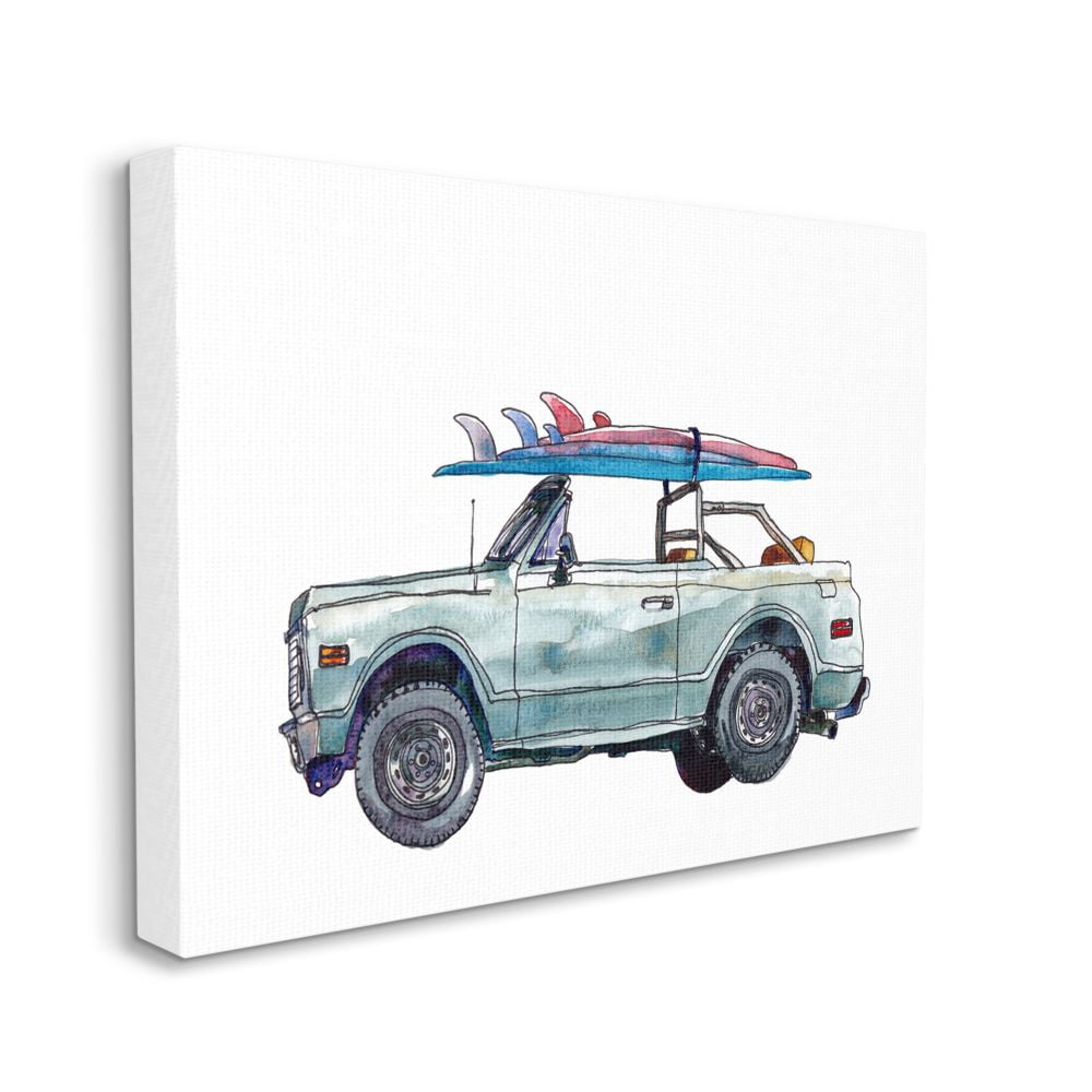 Stupell Industries Retro Beach Cruiser with Surfboard Minimal Illustration Designed by Paul McCreery