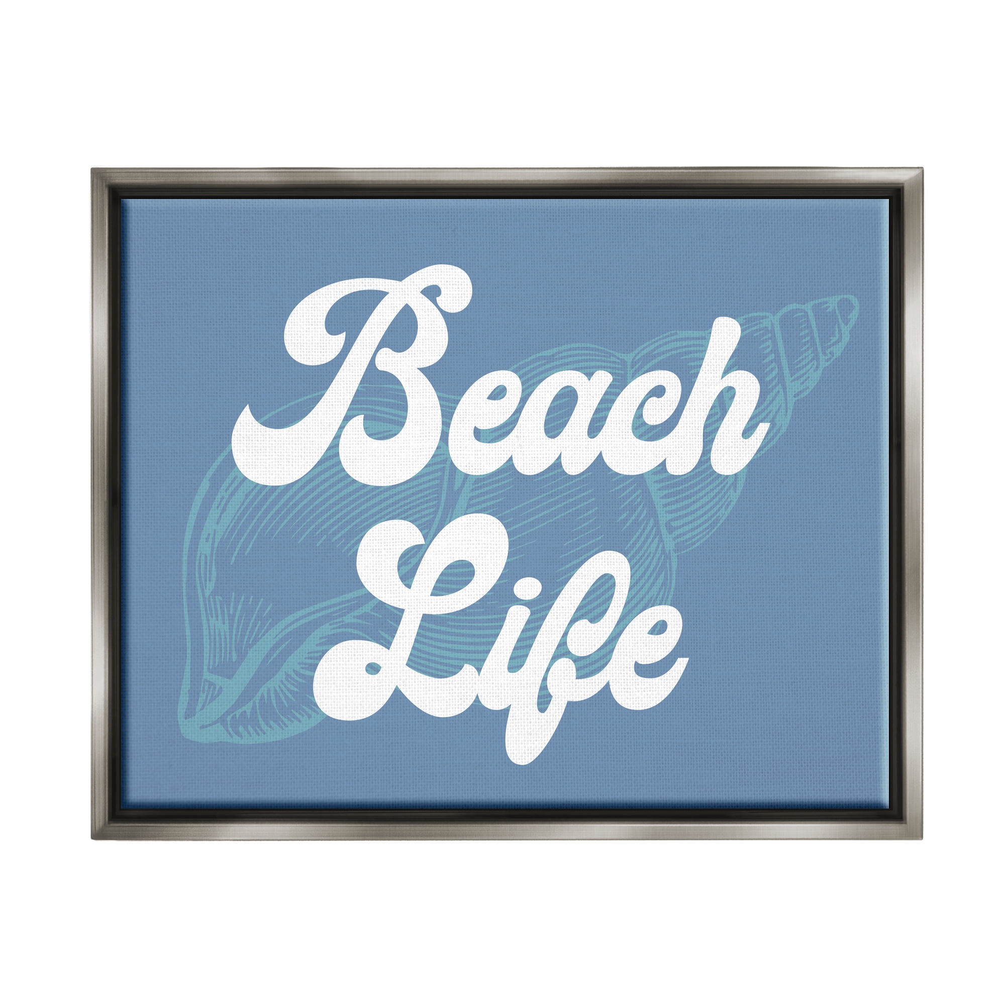 Stupell Industries Retro Beach Life Phrase Animals & Insects Painting Gray Floater Framed Canvas Art Print Wall Art, 21 x 17