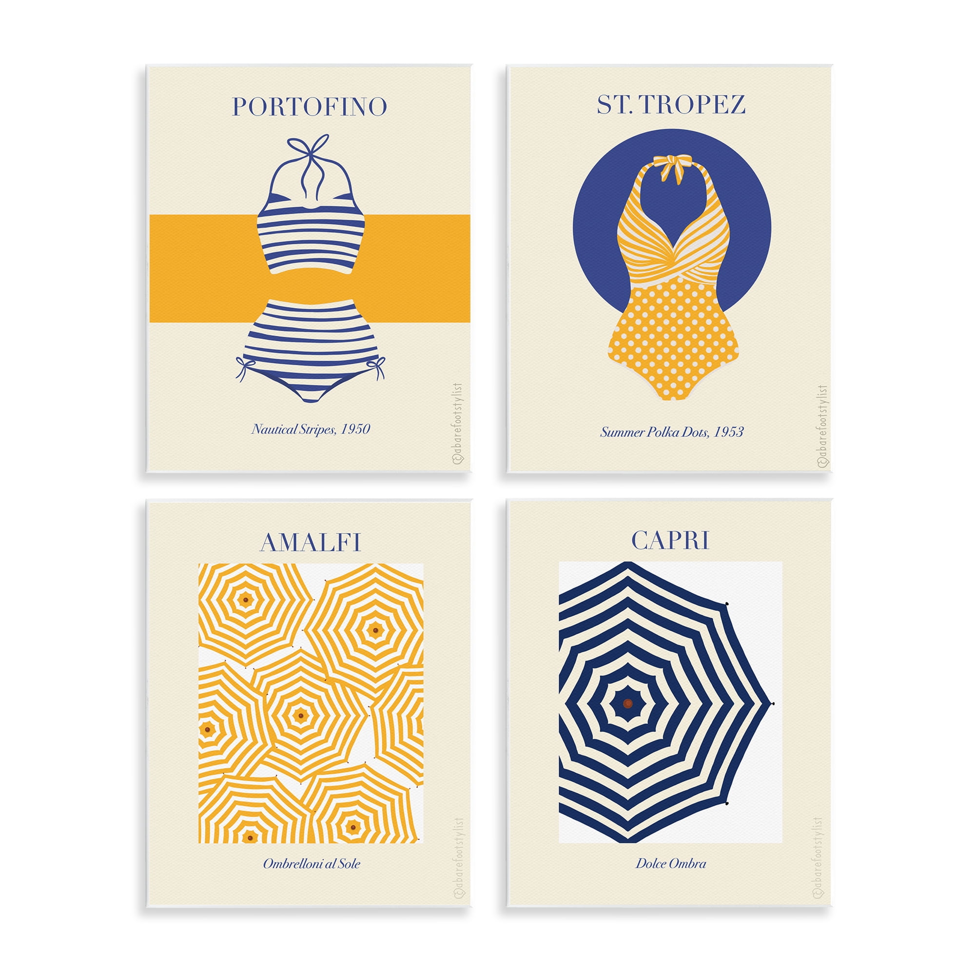 Stupell Industries Retro Beach Vacation Elements 4 Piece Wall Plaque Art Set, design by A Barefoot Stylist