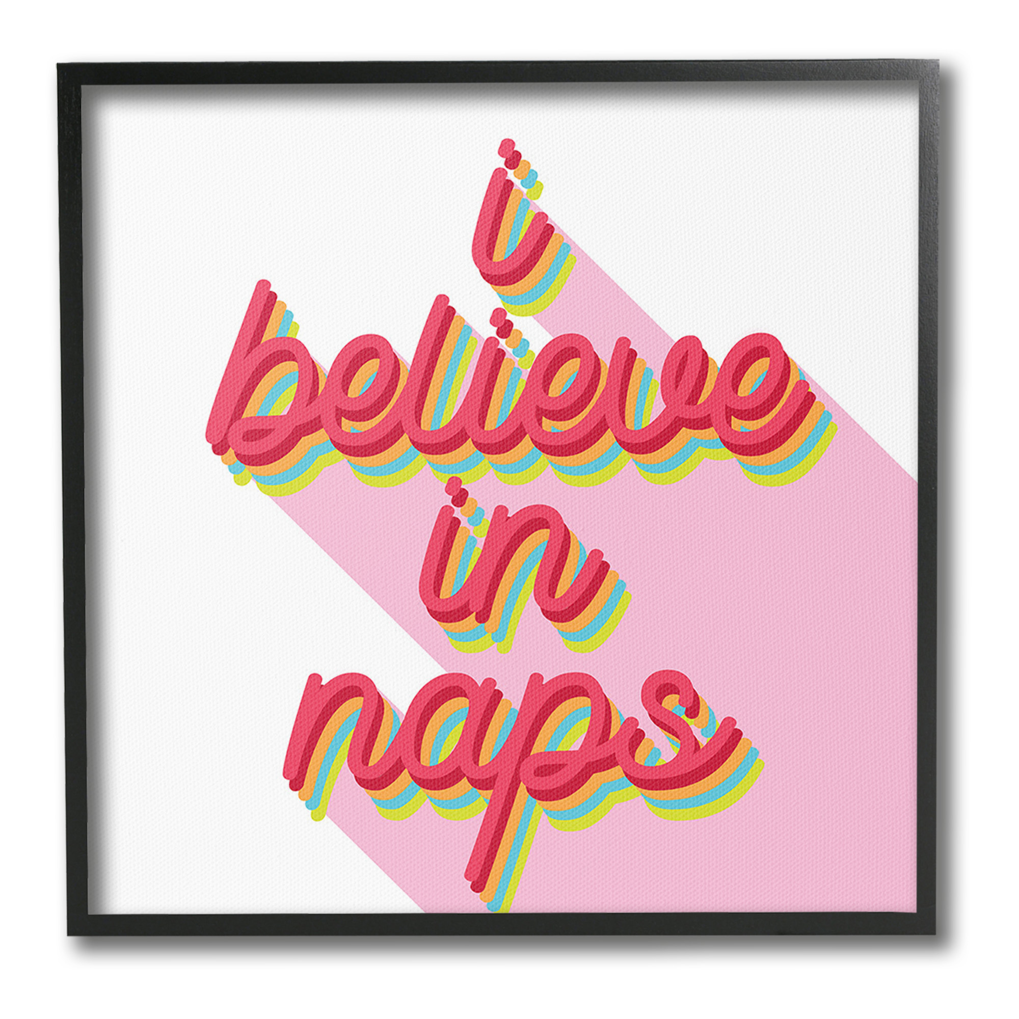 Stupell Industries Retro Believe In Naps Typography Painting Black Framed Art Print Wall Art, 24 x 24