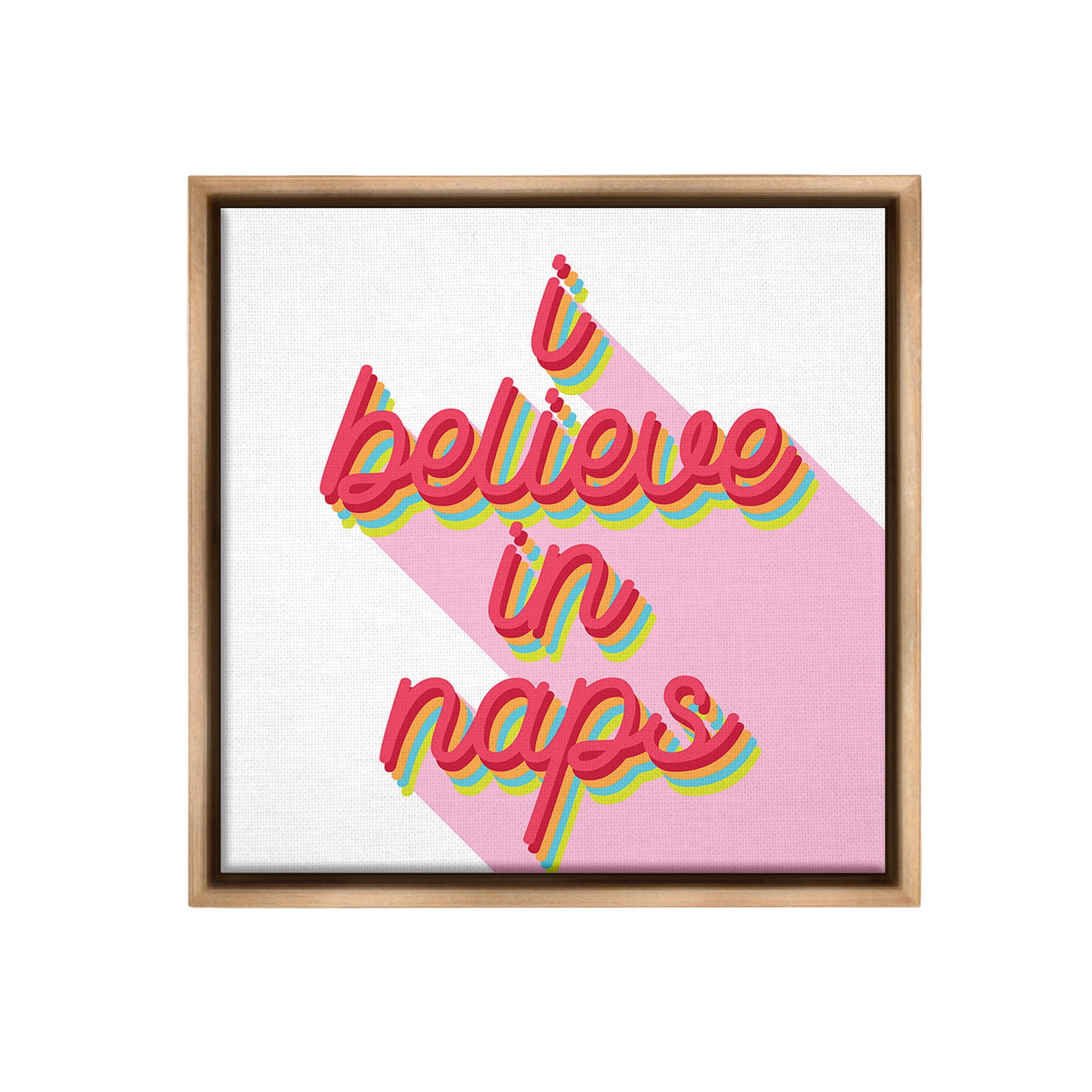 Stupell Industries Retro Believe In Naps Typography Painting Brown Floater Framed Canvas Art Print Wall Art, 18 x 18