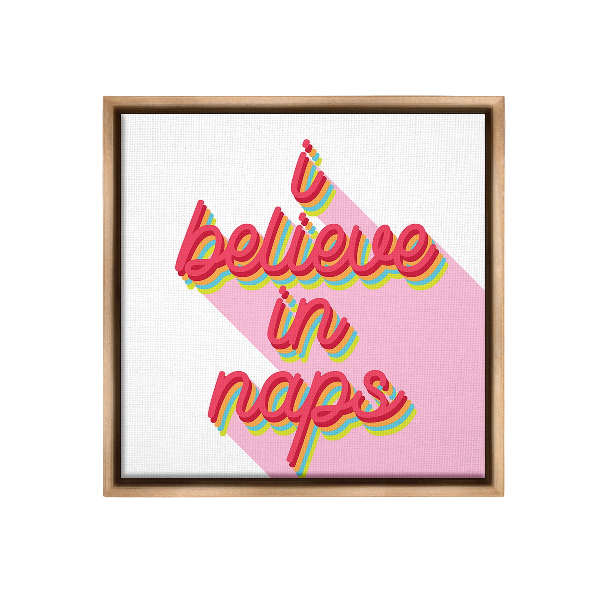 Stupell Industries Retro Believe In Naps Typography Painting Brown Floater Framed Canvas Art Print Wall Art, 25 x 25