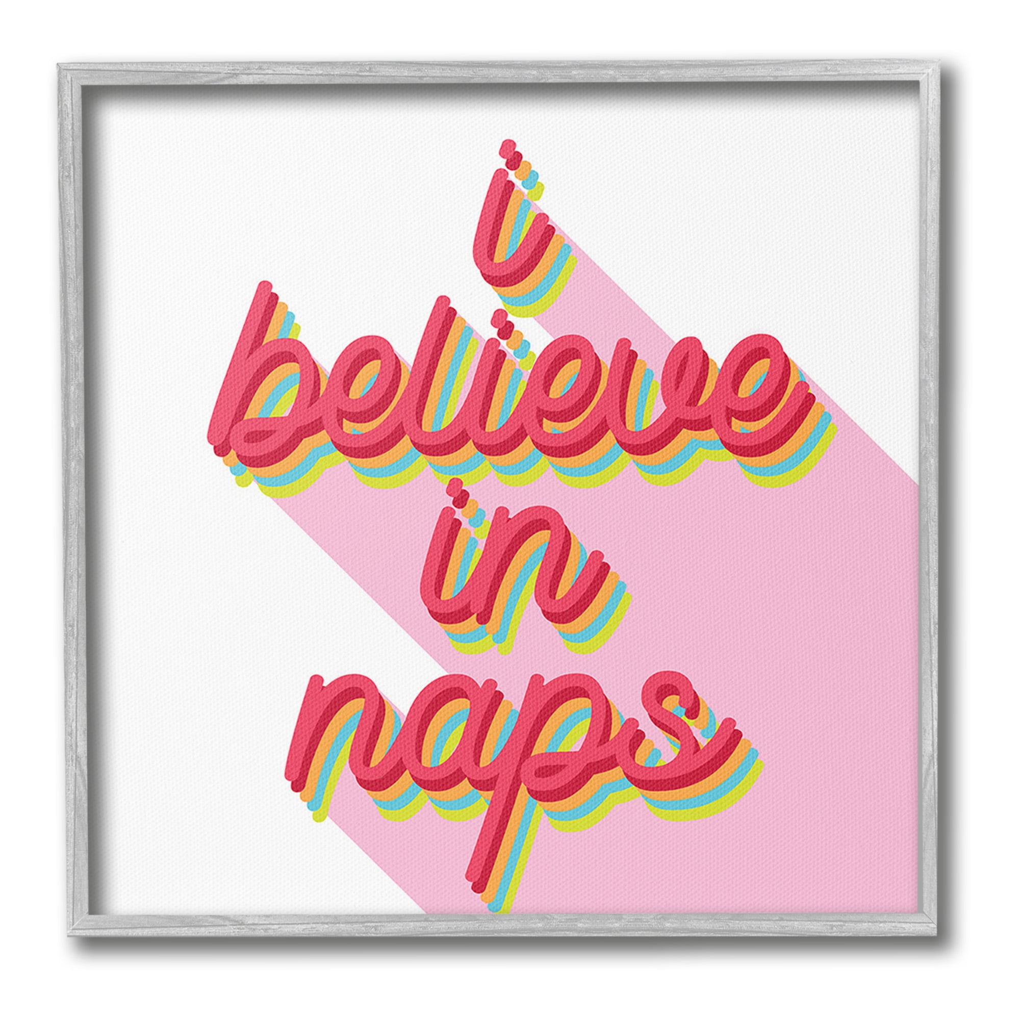 Stupell Industries Retro Believe In Naps Typography Painting Gray Framed Art Print Wall Art, 12 x 12
