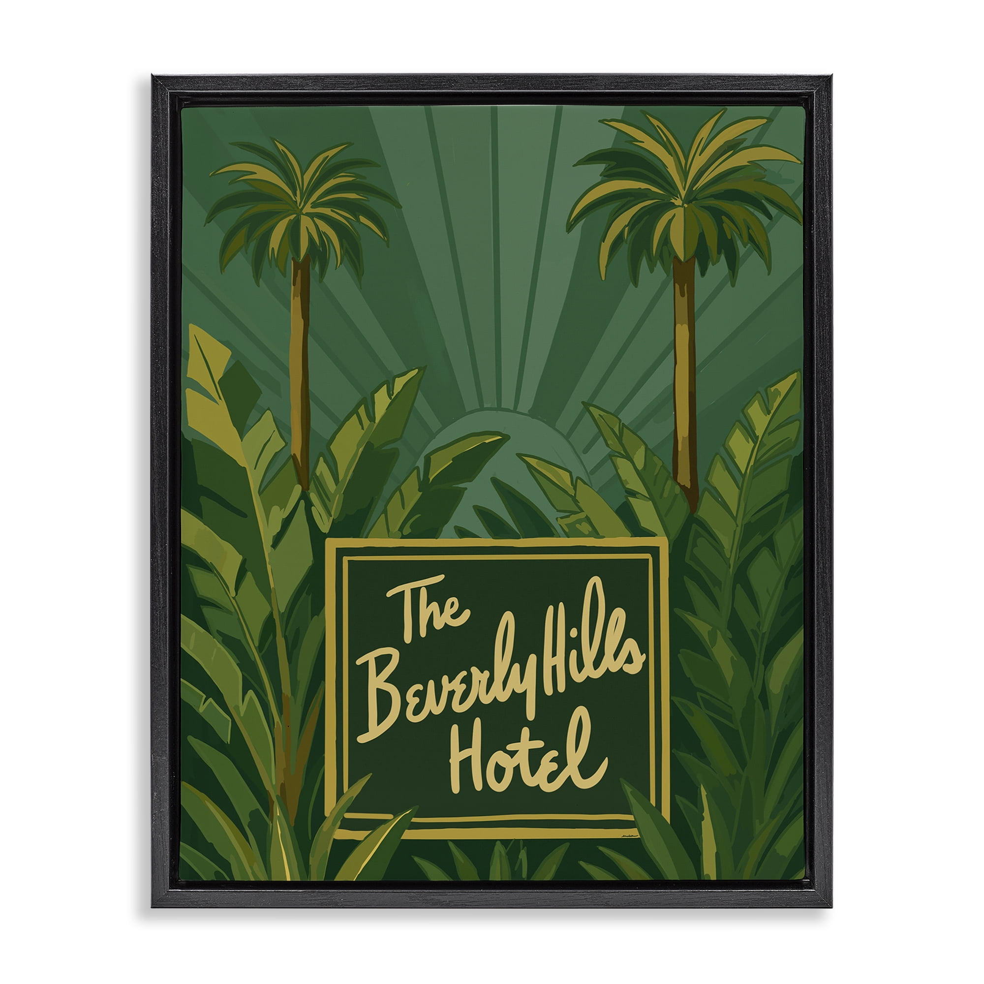 Stupell Industries Retro Beverly Hills Hotel Black Framed Floater Canvas Wall Art, design by Amelia Noyes