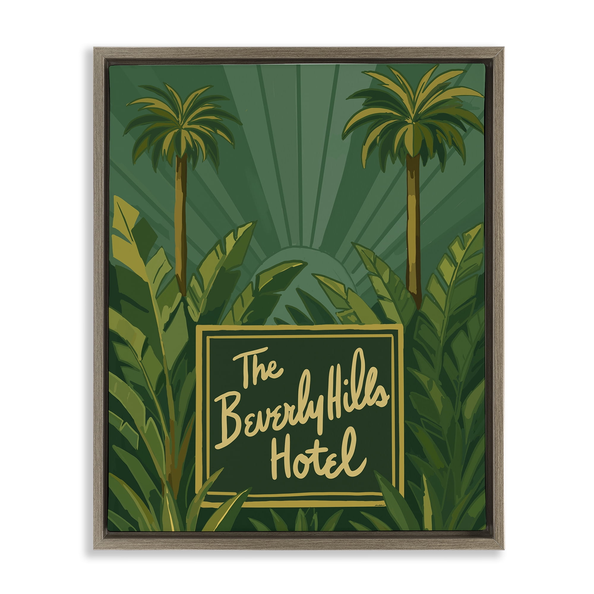 Stupell Industries Retro Beverly Hills Hotel Brown Framed Floater Canvas Wall Art, design by Amelia Noyes