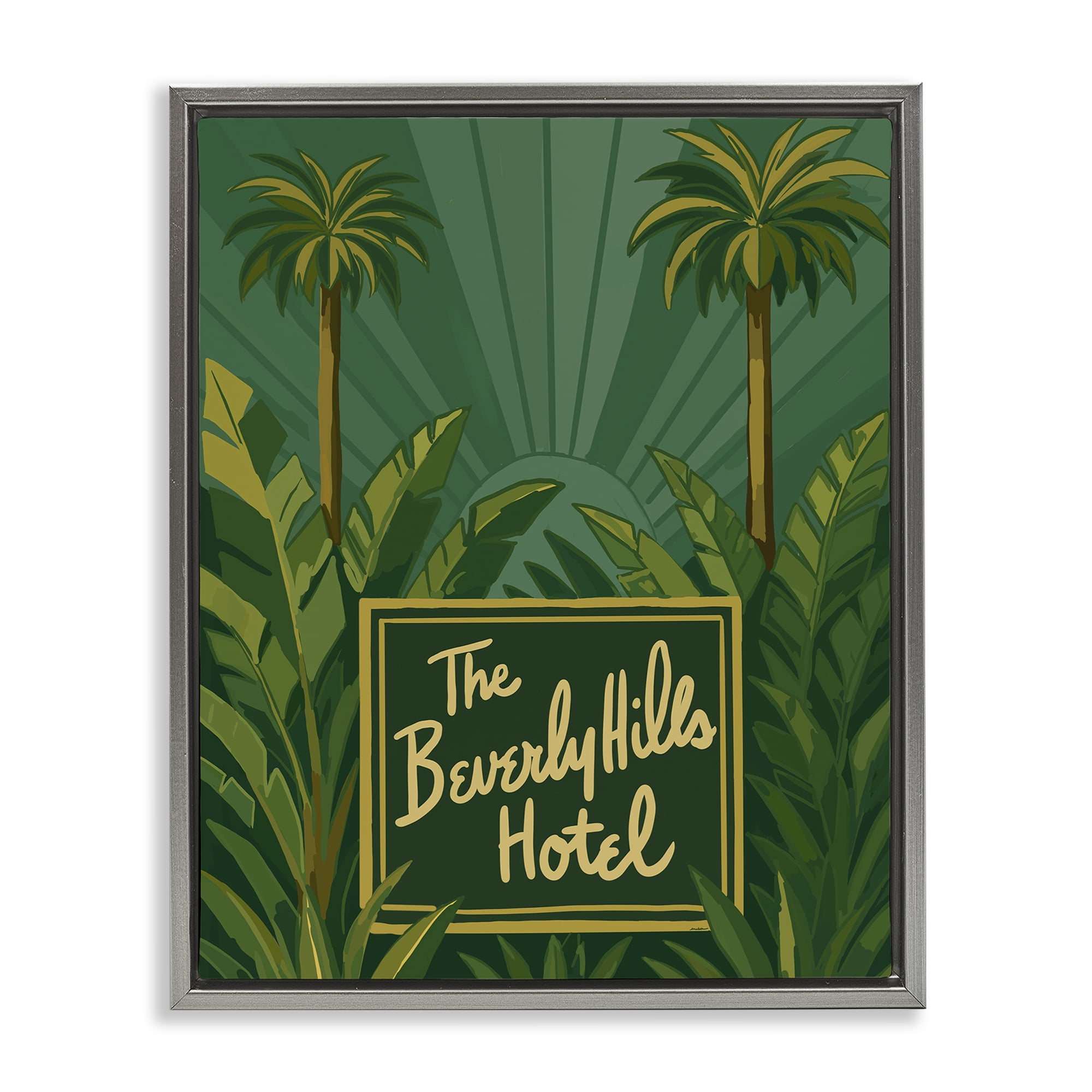 Stupell Industries Retro Beverly Hills Hotel Gray Framed Floater Canvas Wall Art, design by Amelia Noyes