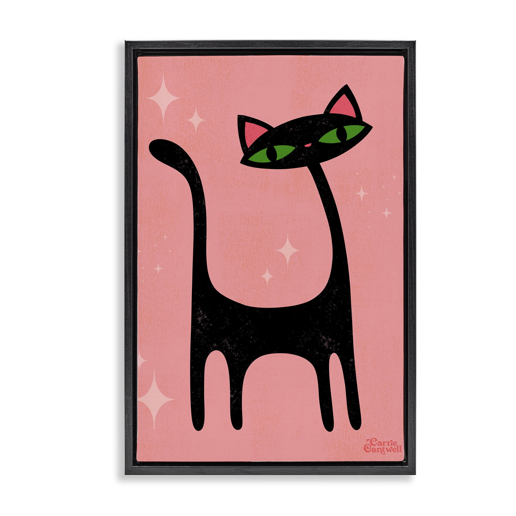 Stupell Industries Retro Black Cat Animals & Insects Painting Black Floater Framed Canvas Art Print Wall Art, 21 x 31