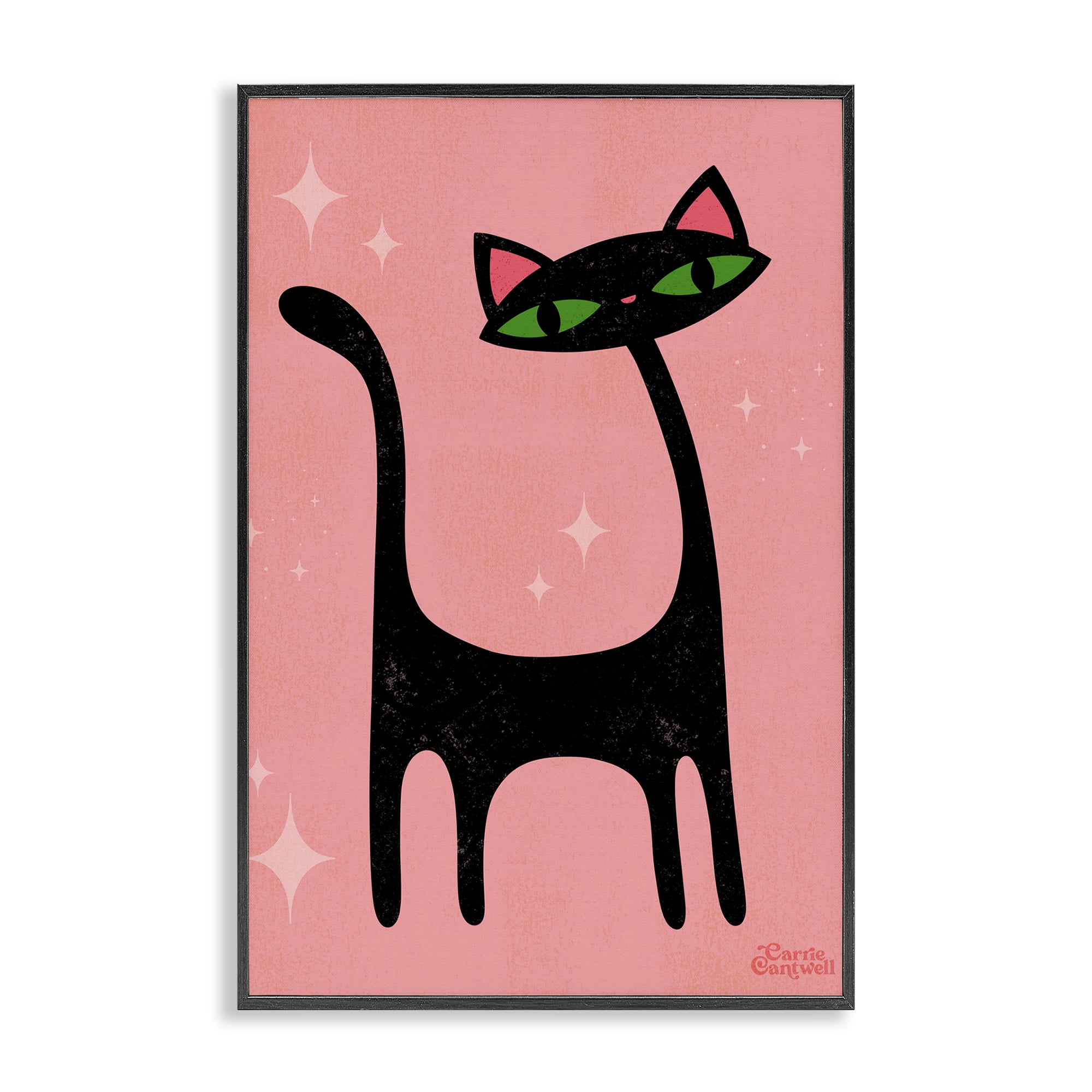 Stupell Industries Retro Black Cat Animals & Insects Painting Black Framed Art Print Wall Art, 12 x 18