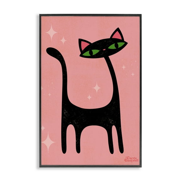 Stupell Industries Retro Black Cat Animals & Insects Painting Black Framed Art Print Wall Art, 12 x 18