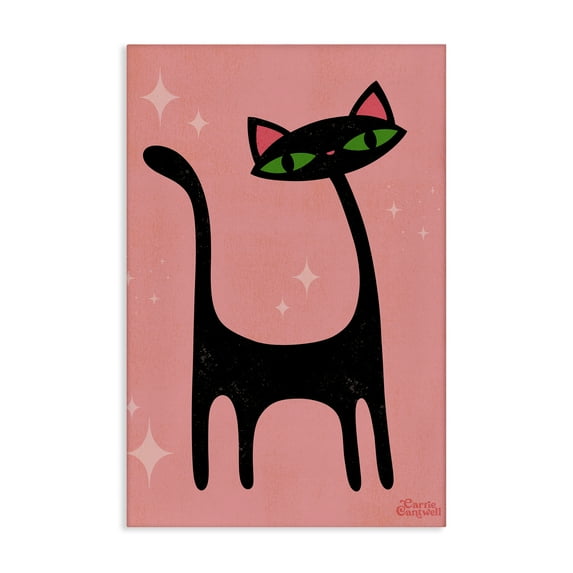 Stupell Industries Retro Black Cat Animals & Insects Painting Gallery Wrapped Canvas Art Print Wall Art, 16 x 24