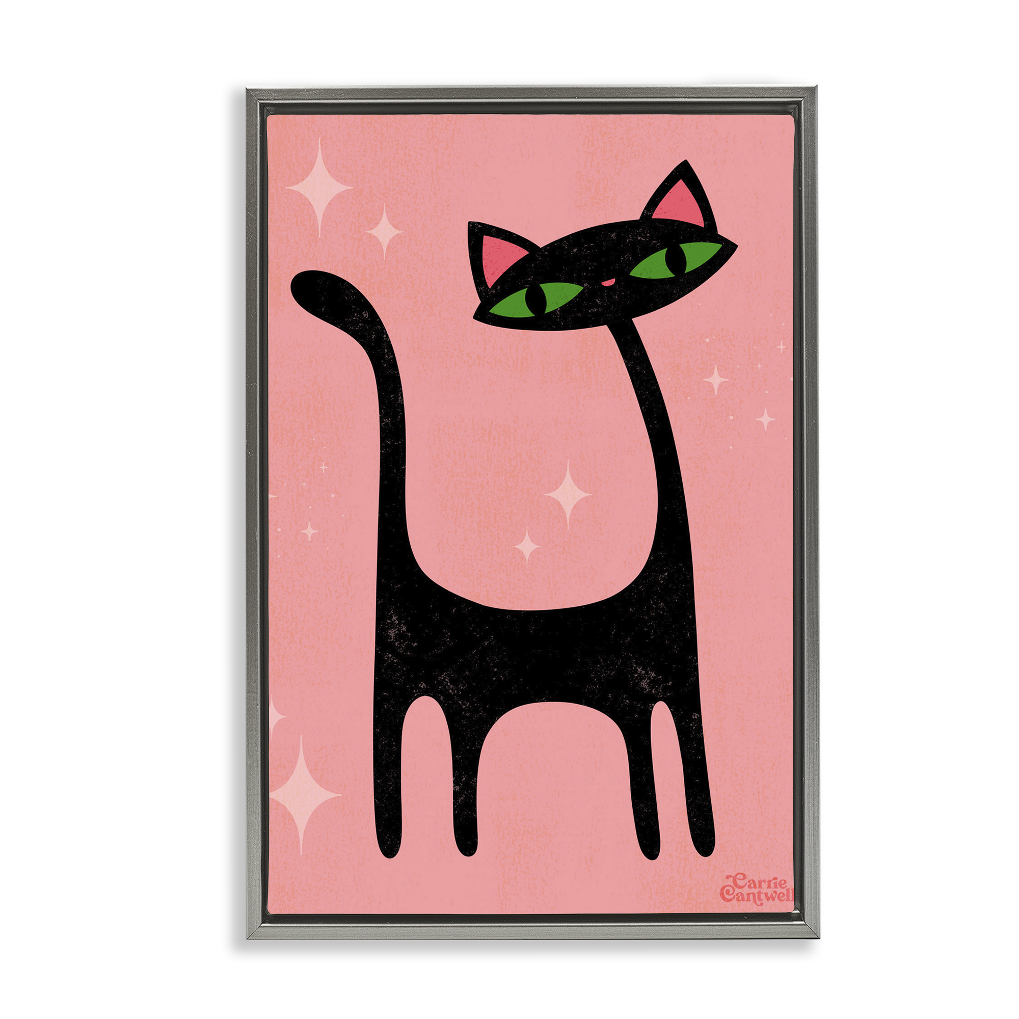 Stupell Industries Retro Black Cat Animals & Insects Painting Gray Floater Framed Canvas Art Print Wall Art, 21 x 31