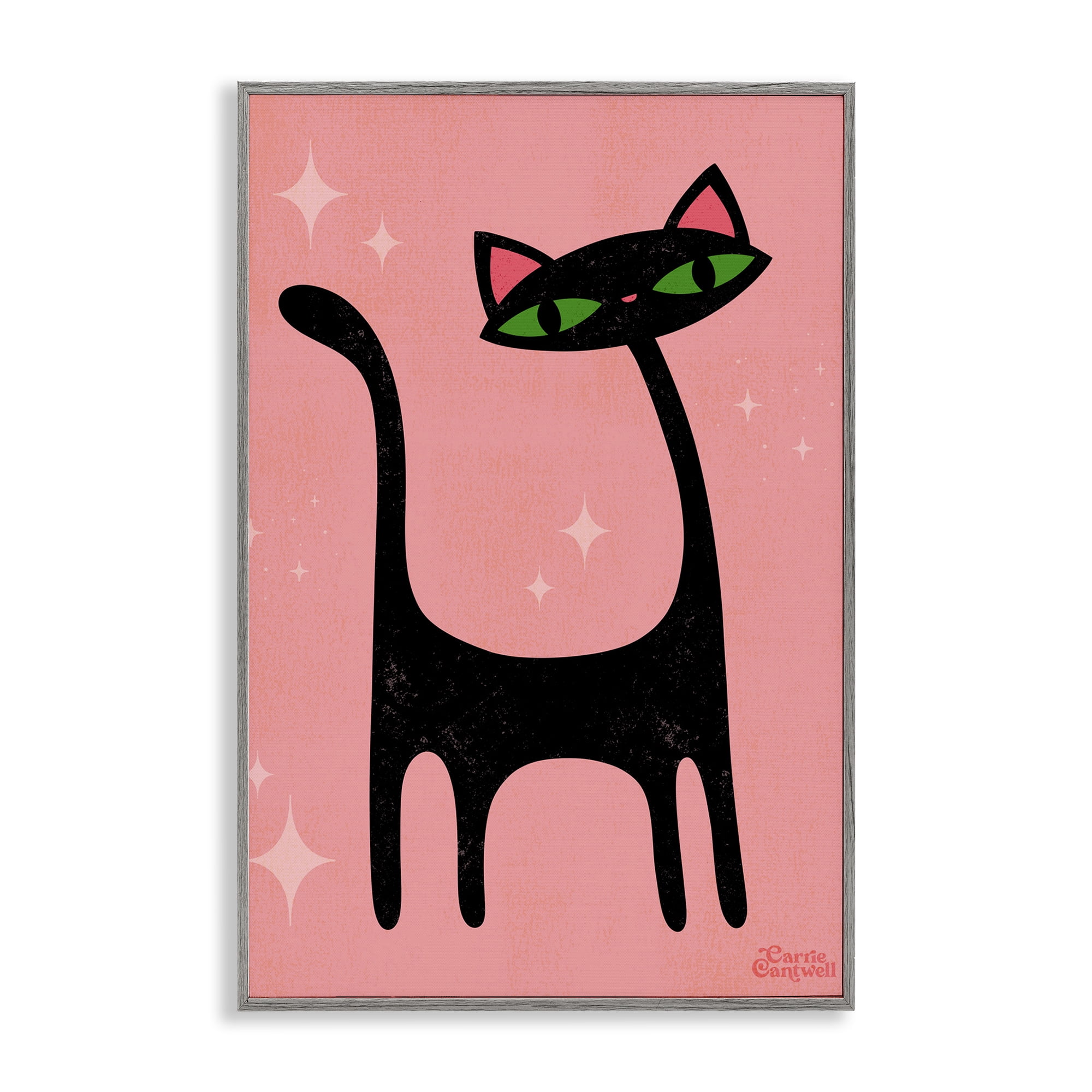 Stupell Industries Retro Black Cat Animals & Insects Painting Gray Framed Art Print Wall Art, 16 x 24