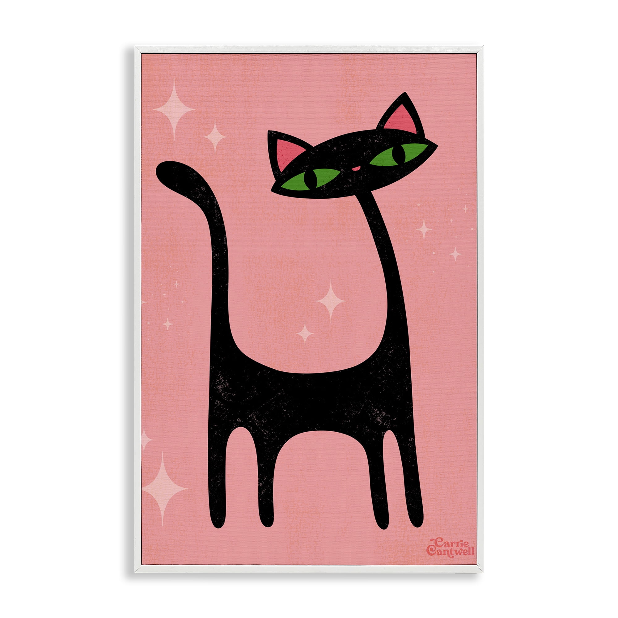 Stupell Industries Retro Black Cat Animals & Insects Painting White Framed Art Print Wall Art, 12 x 18