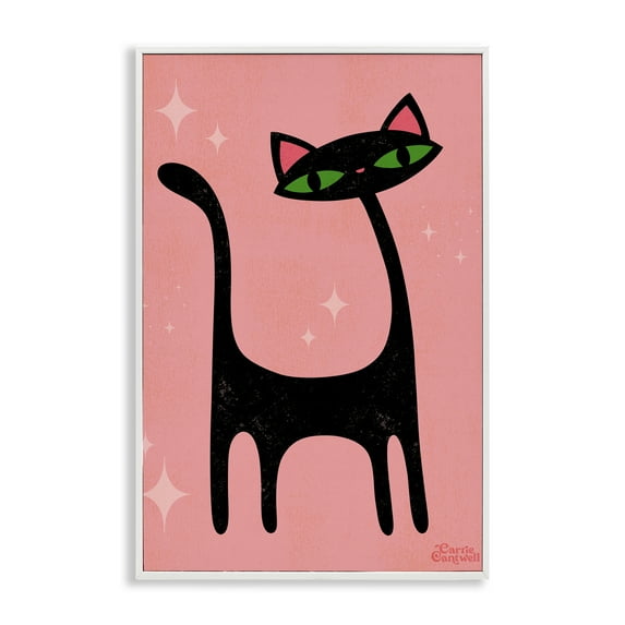 Stupell Industries Retro Black Cat Animals & Insects Painting White Framed Art Print Wall Art, 20 x 30