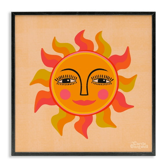 Stupell Industries Retro Boho Sun Landscape & Nature Painting Black Framed Art Print Wall Art, 12 x 12