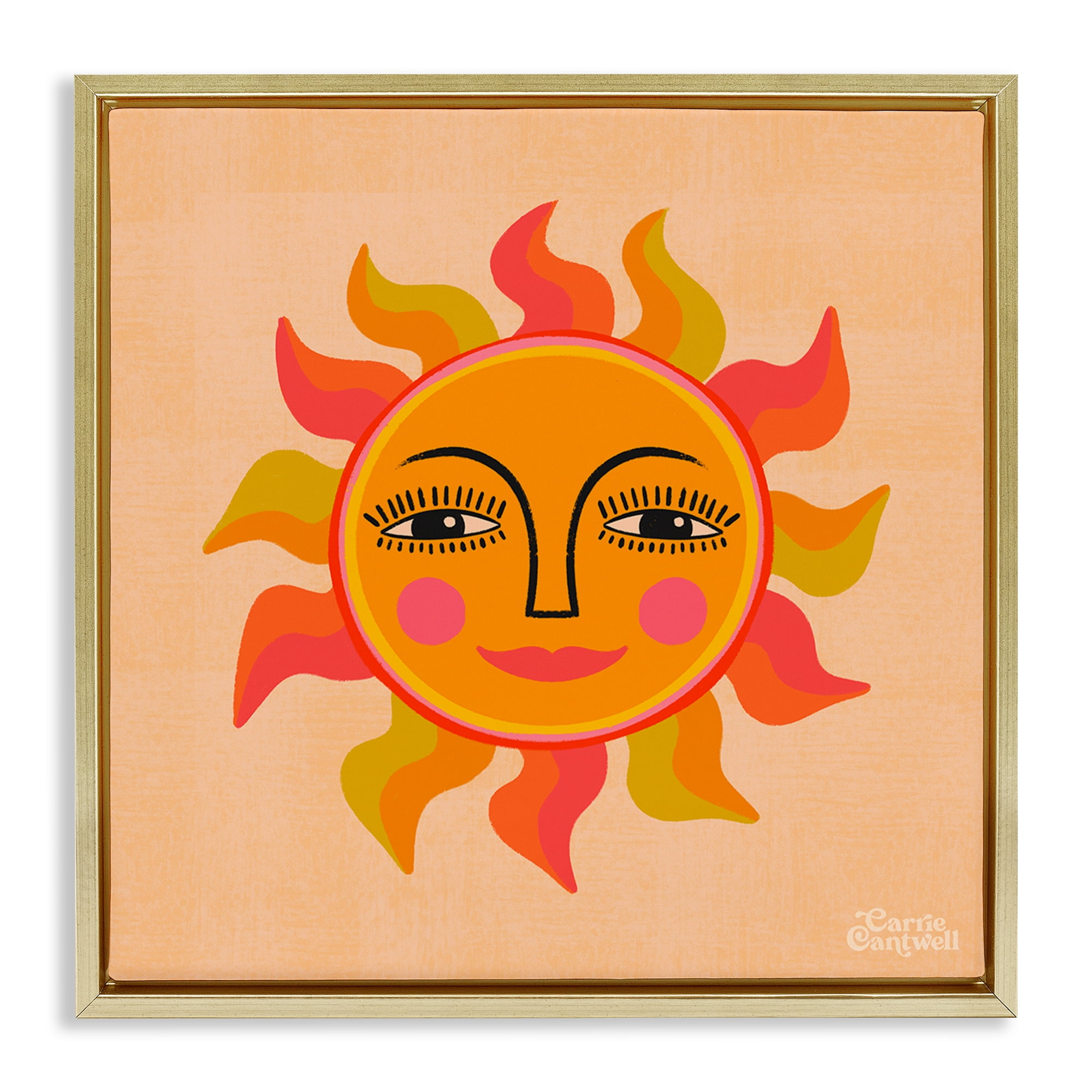 Stupell Industries Retro Boho Sun Landscape & Nature Painting Gold Floater Framed Canvas Art Print Wall Art, 25 x 25