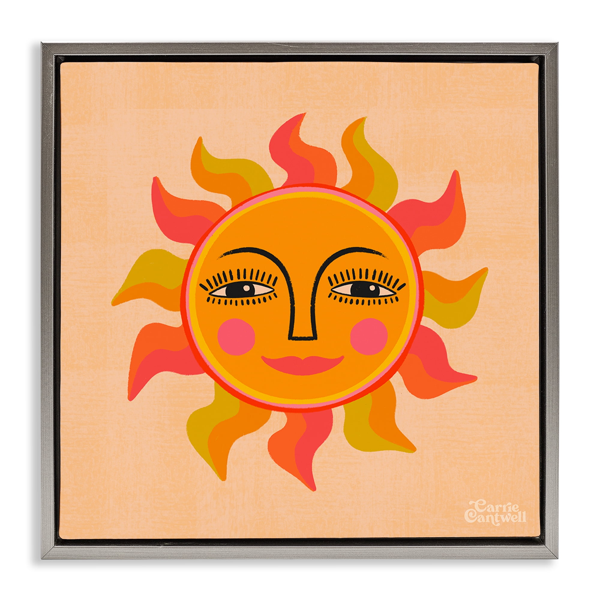 Stupell Industries Retro Boho Sun Landscape & Nature Painting Gray Floater Framed Canvas Art Print Wall Art, 25 x 25