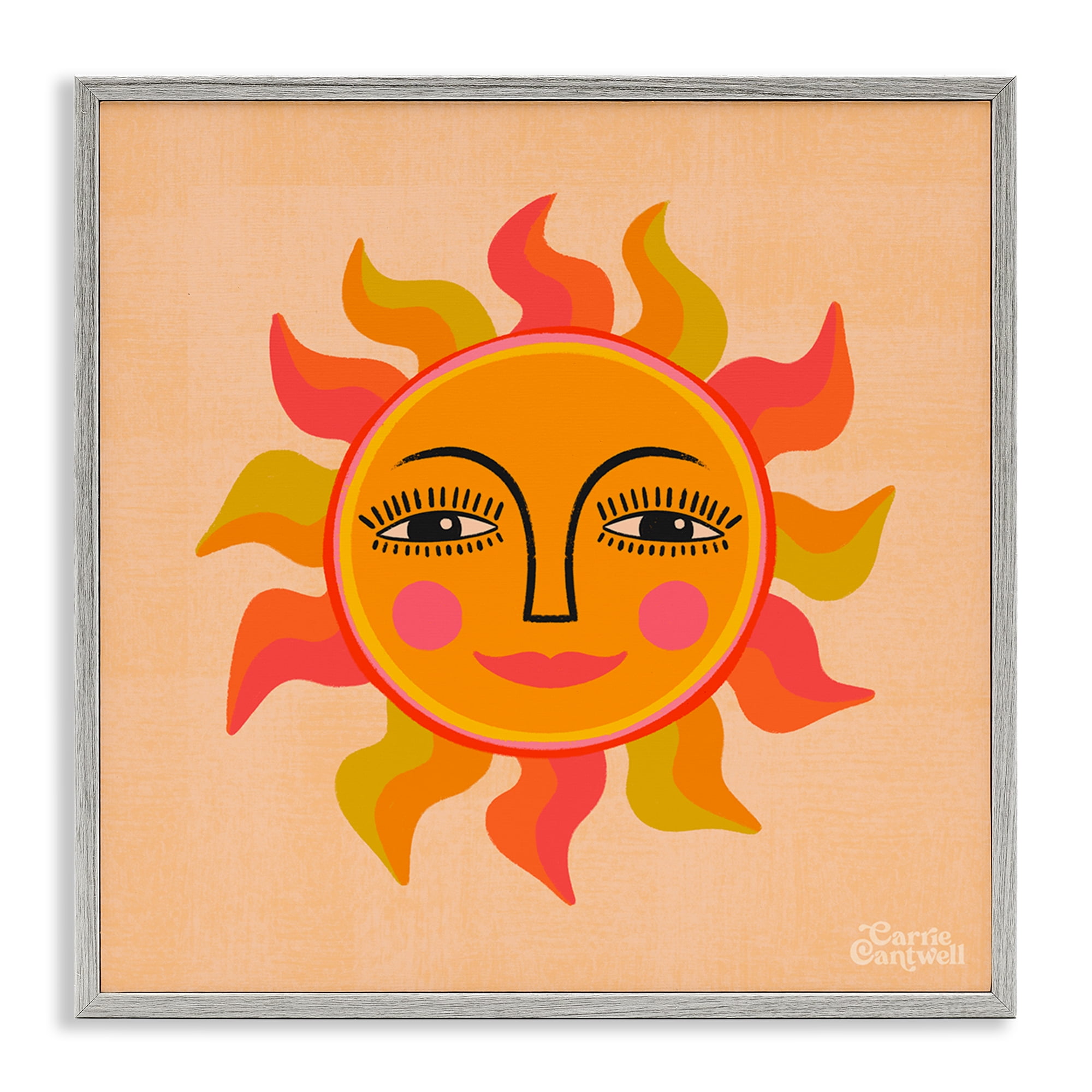 Stupell Industries Retro Boho Sun Landscape & Nature Painting Gray Framed Art Print Wall Art, 17 x 17