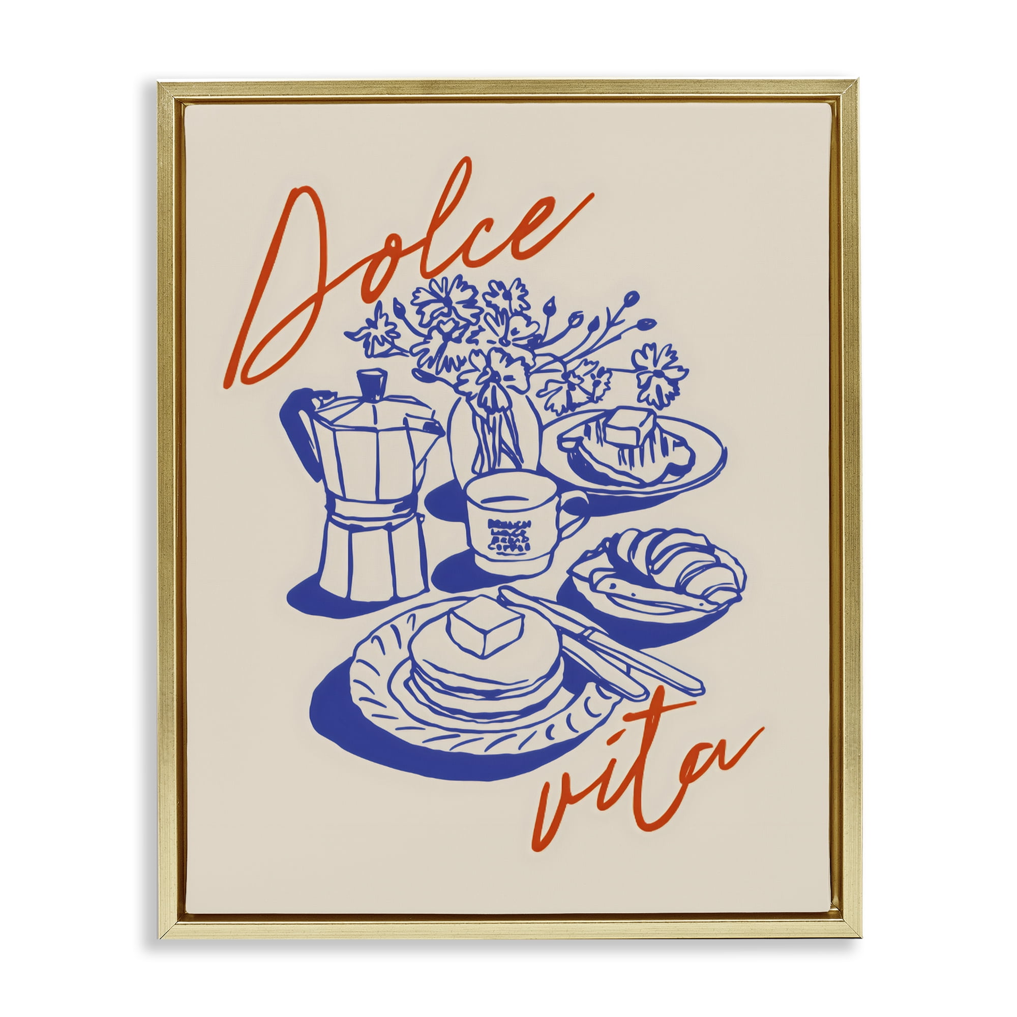 Stupell Industries Retro Breakfast Morning Spread Gold Framed Floater Canvas Wall Art, design by The Prints Vibe