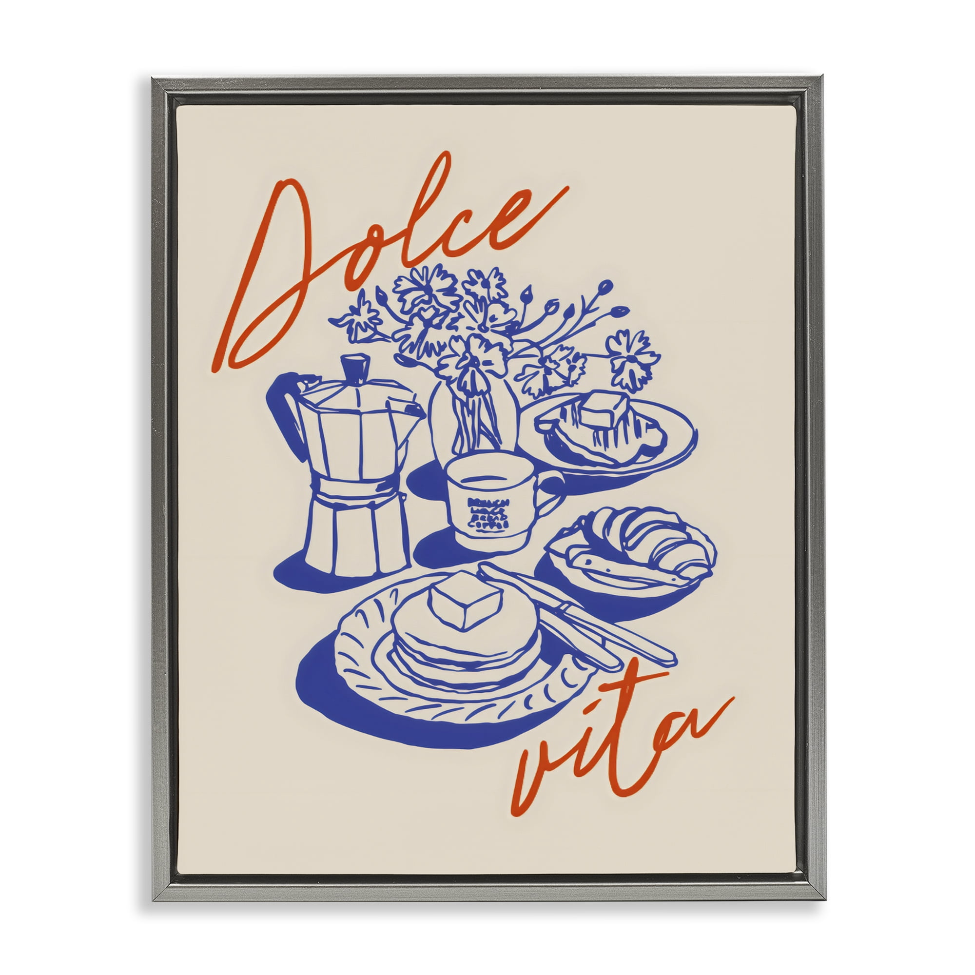 Stupell Industries Retro Breakfast Morning Spread Gray Framed Floater Canvas Wall Art, design by The Prints Vibe