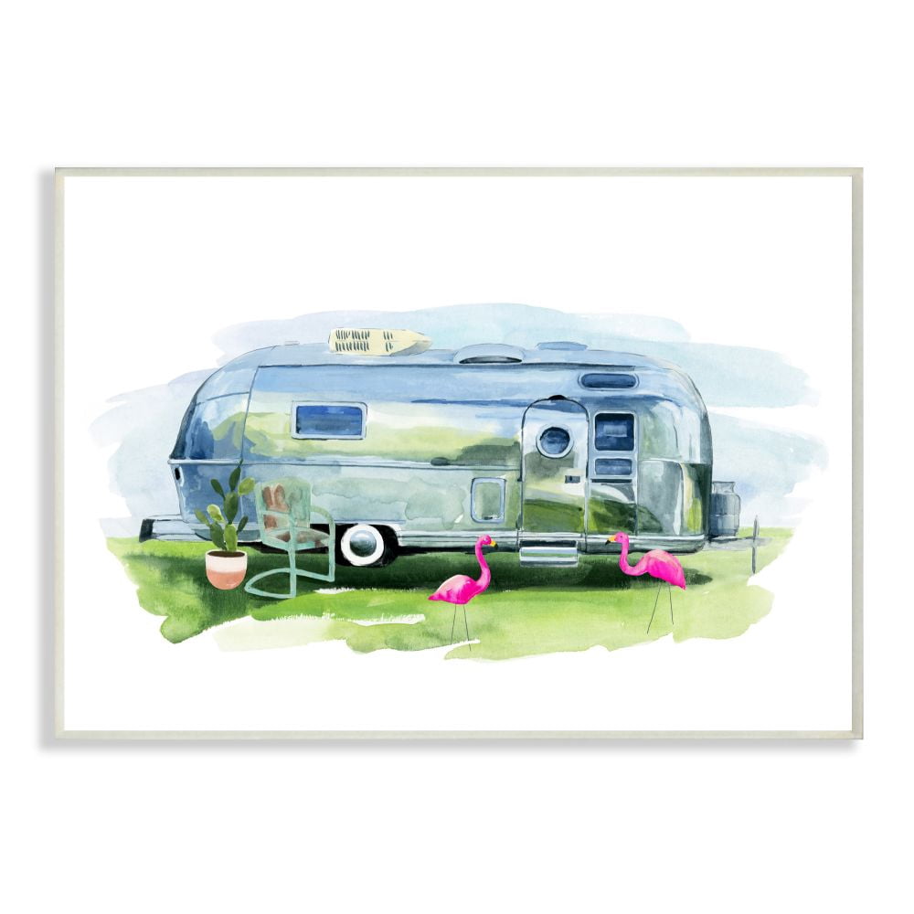 Stupell Industries Retro Camping Trailer with Flamingo Décor Designed by Annie Warren