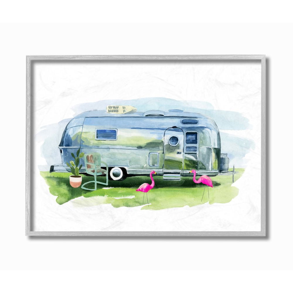 Stupell Industries Retro Camping Trailer with Flamingo Décor Designed by Annie Warren