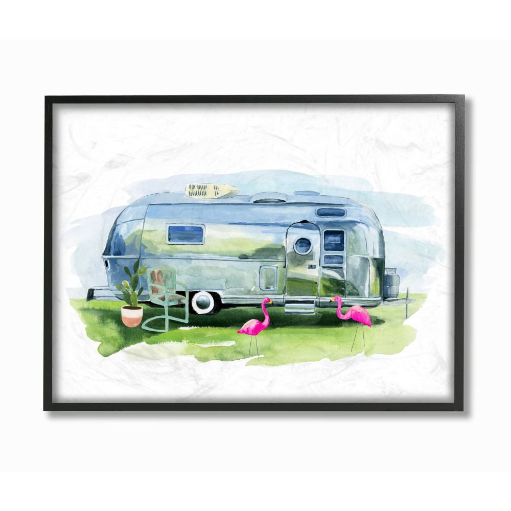 Stupell Industries Retro Camping Trailer with Flamingo Décor Designed by Annie Warren