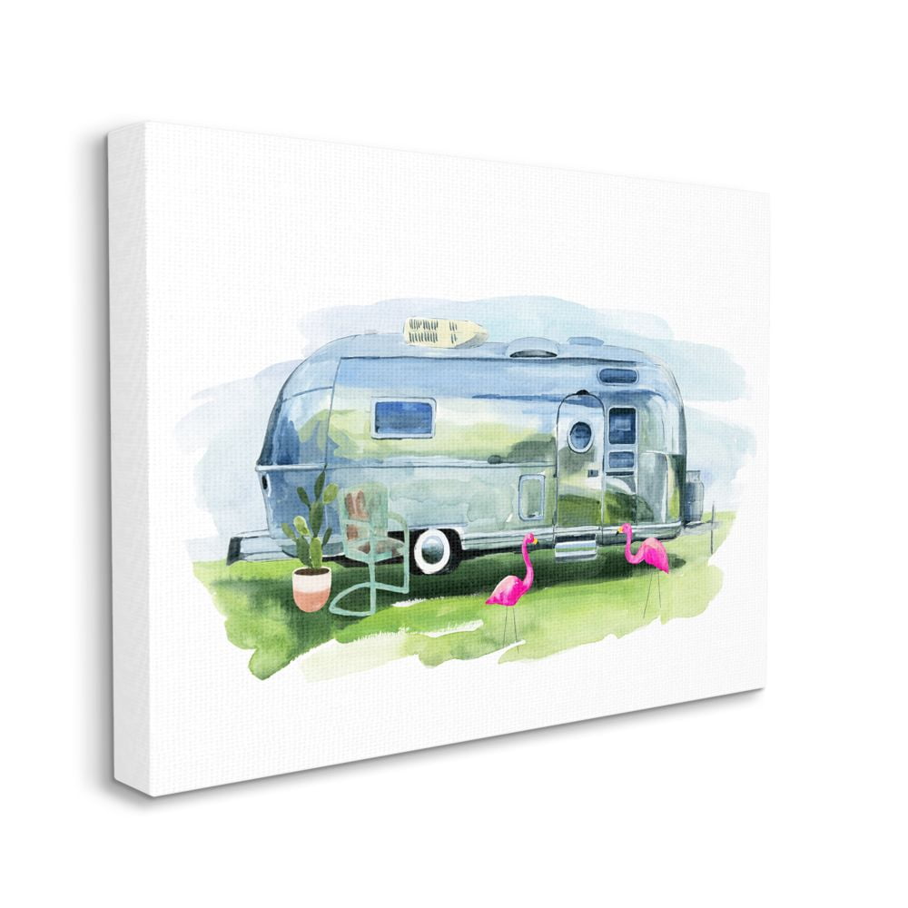 Stupell Industries Retro Camping Trailer with Flamingo Décor Designed by Annie Warren