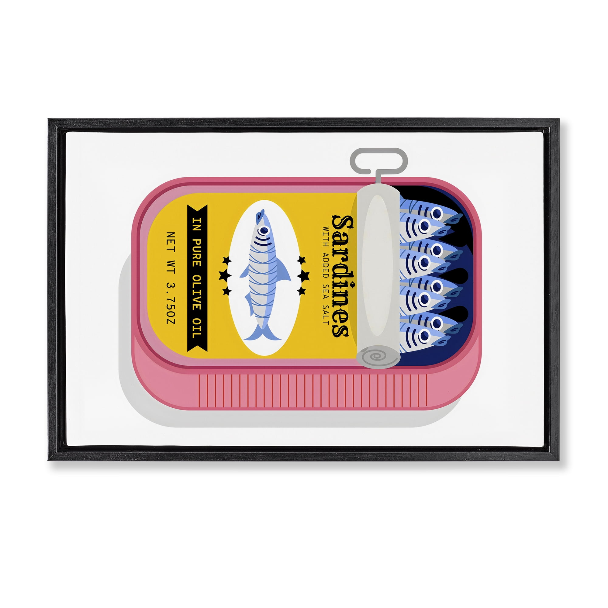 Stupell Industries Retro Can of Sardines Black Framed Floater Canvas Wall Art, design by Creative Studio