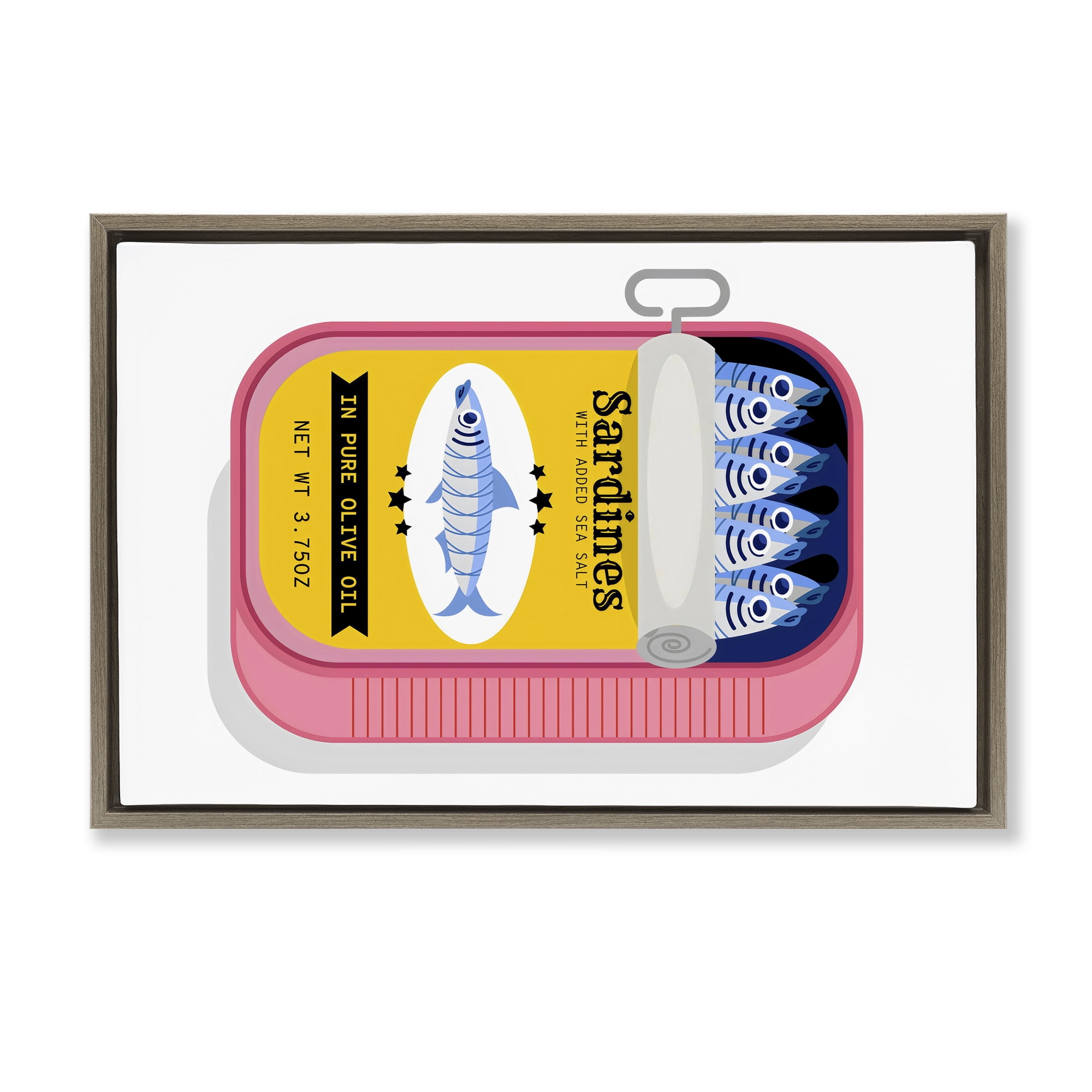 Stupell Industries Retro Can of Sardines Brown Framed Floater Canvas Wall Art, design by Creative Studio
