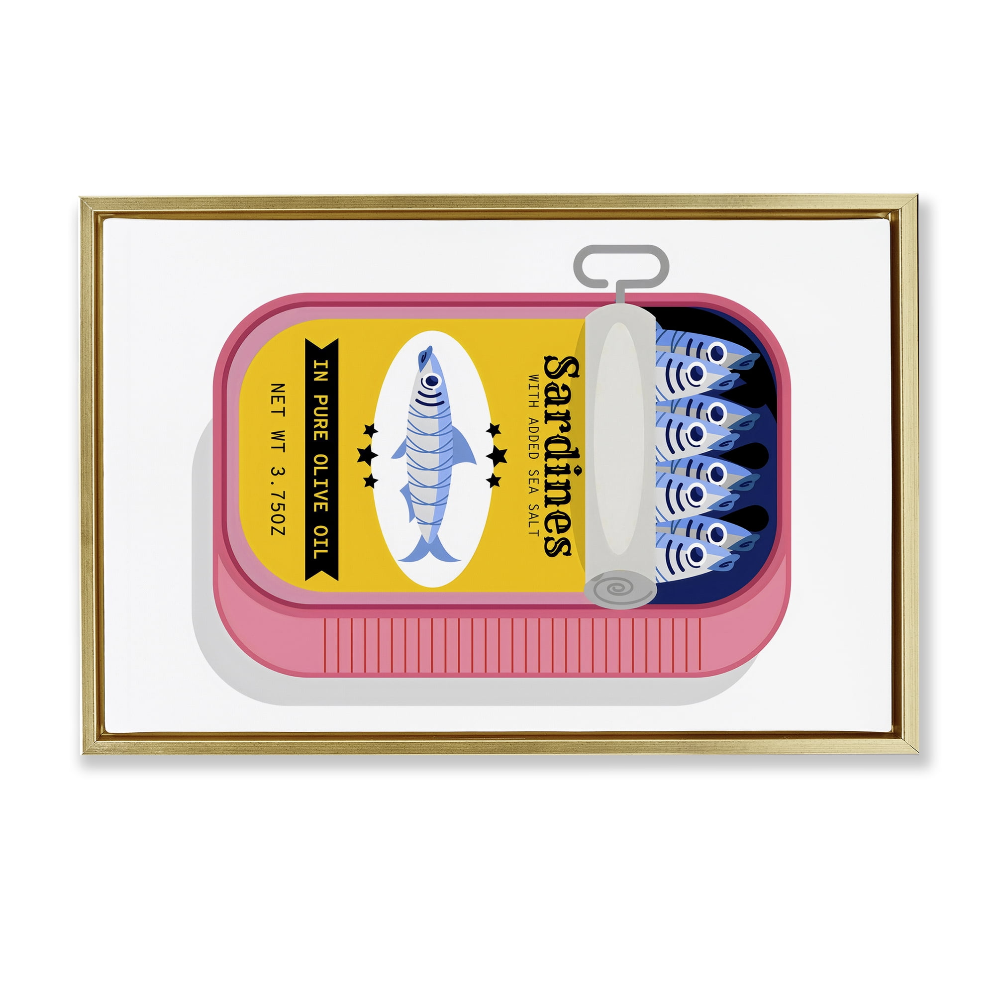 Stupell Industries Retro Can of Sardines Gold Framed Floater Canvas Wall Art, design by Creative Studio