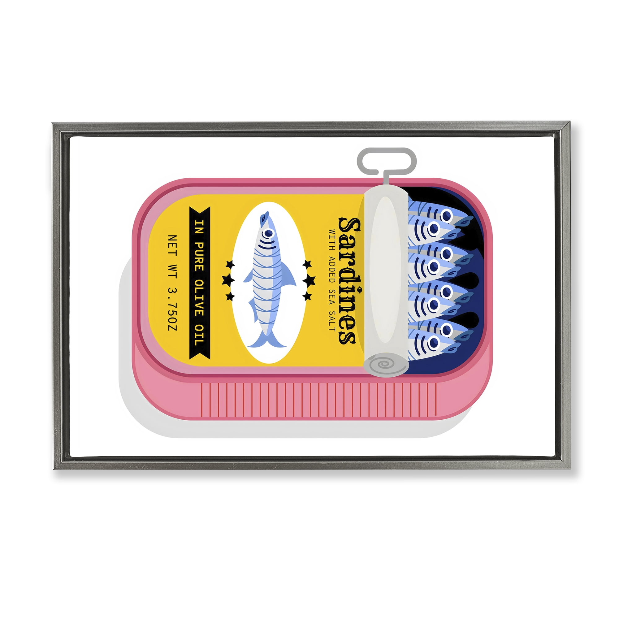 Stupell Industries Retro Can of Sardines Gray Framed Floater Canvas Wall Art, design by Creative Studio