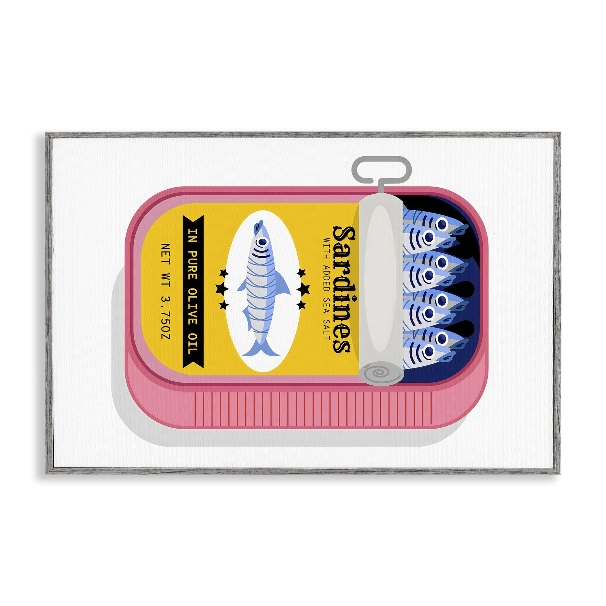 Stupell Industries Retro Can of Sardines Gray Framed Giclee Art, design by Creative Studio