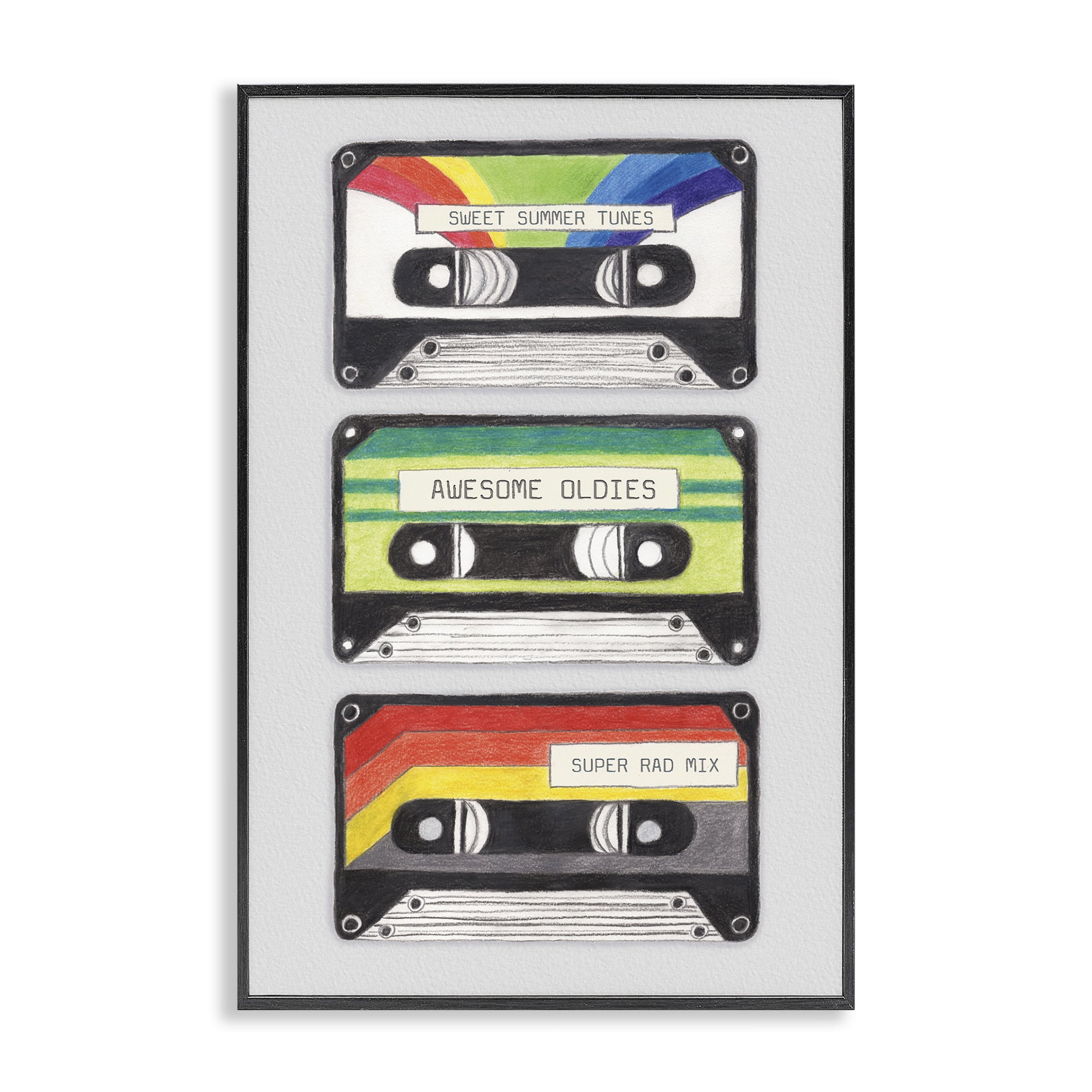 Stupell Industries Retro Cassette Tapes Performing Arts Painting Black Framed Art Print Wall Art, 20 x 30