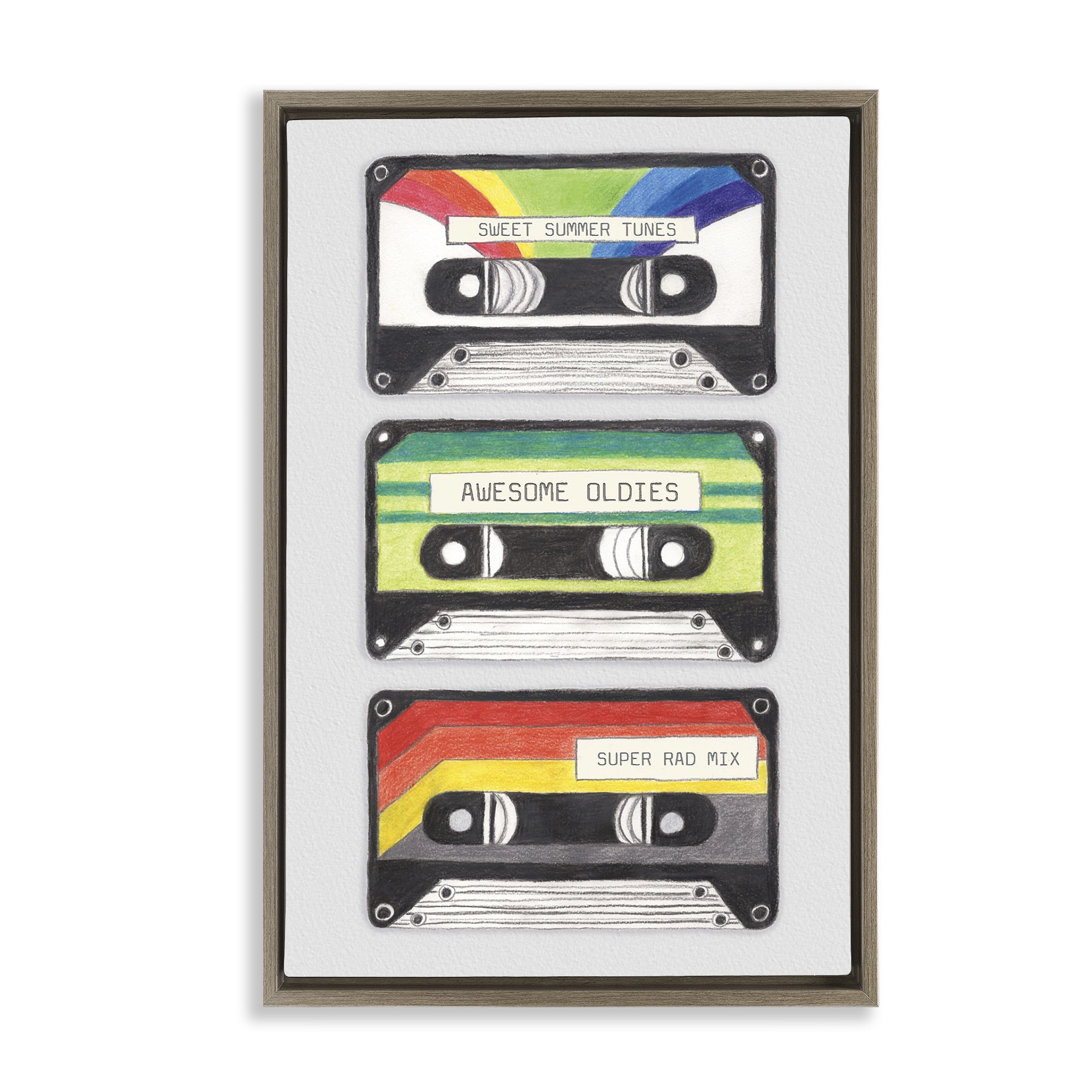 Stupell Industries Retro Cassette Tapes Performing Arts Painting Brown Floater Framed Art Print Wall Art, 17 x 25