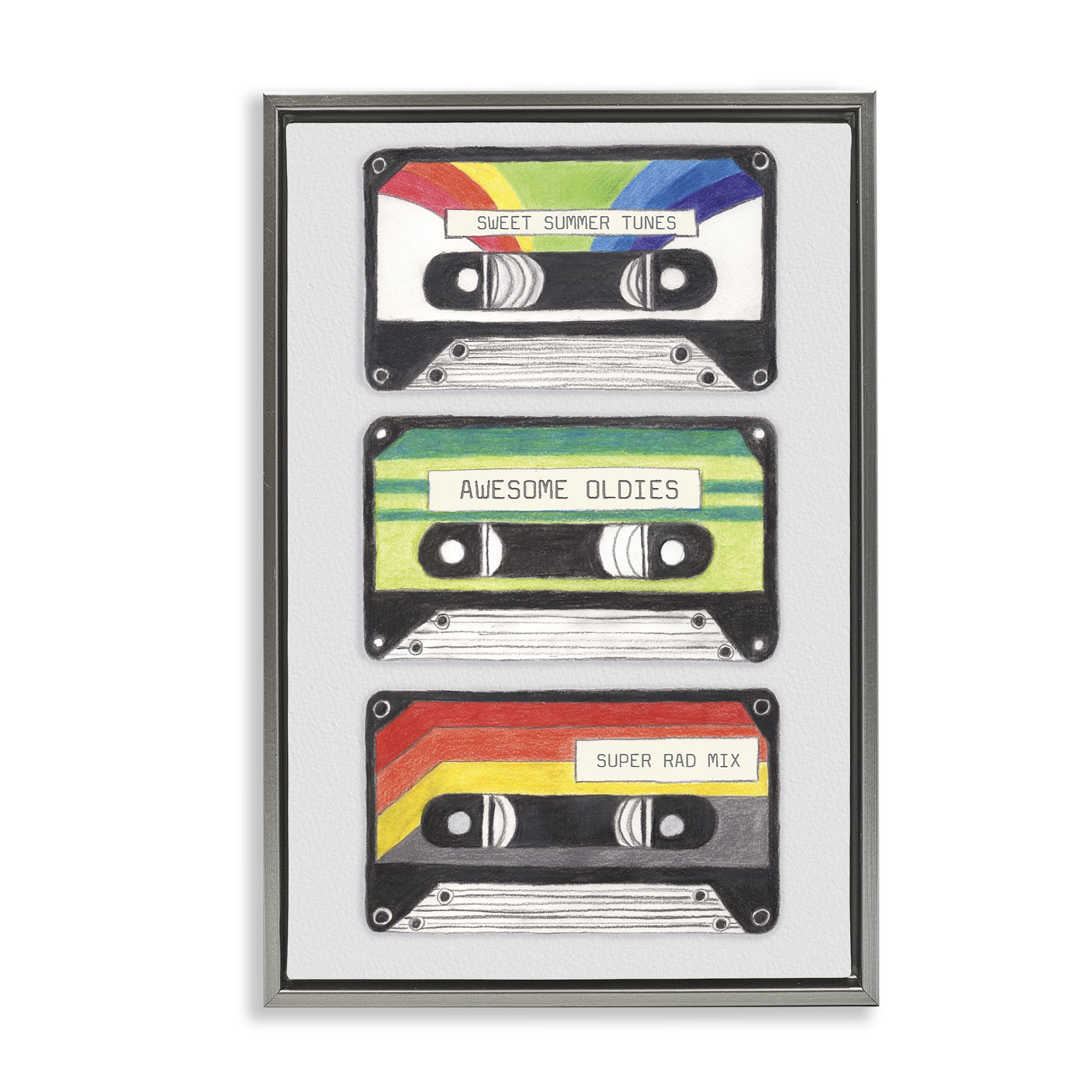 Stupell Industries Retro Cassette Tapes Performing Arts Painting Gray Floater Framed Art Print Wall Art, 17 x 25