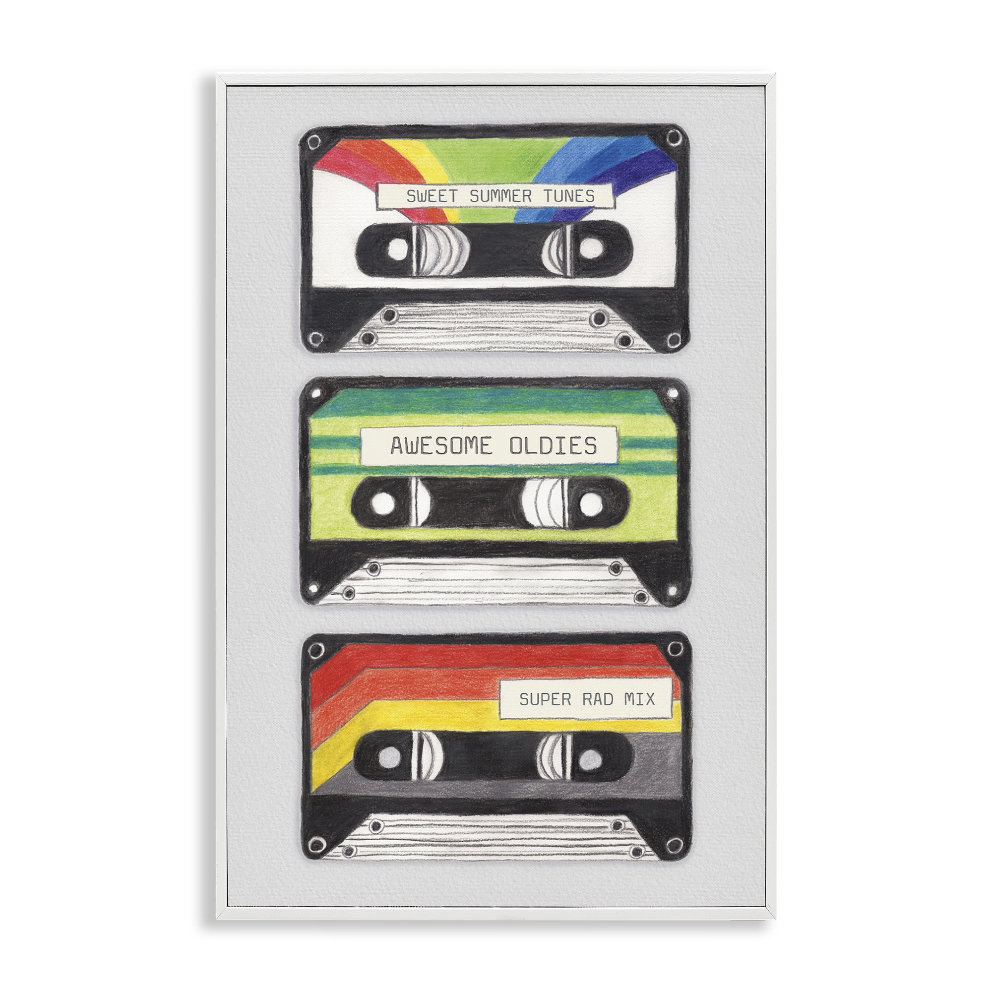 Stupell Industries Retro Cassette Tapes Performing Arts Painting White Framed Art Print Wall Art, 12 x 18