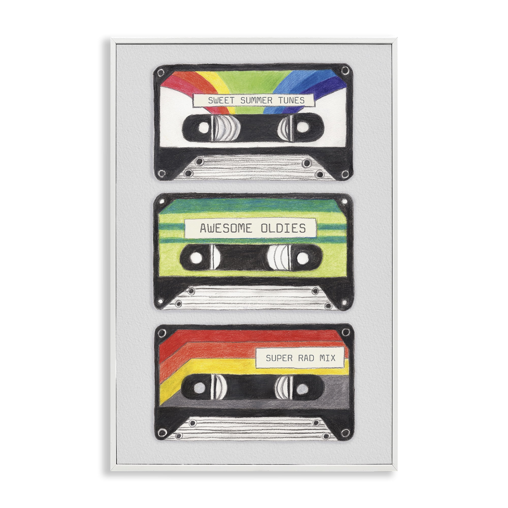 Stupell Industries Retro Cassette Tapes Performing Arts Painting White Framed Art Print Wall Art, 20 x 30