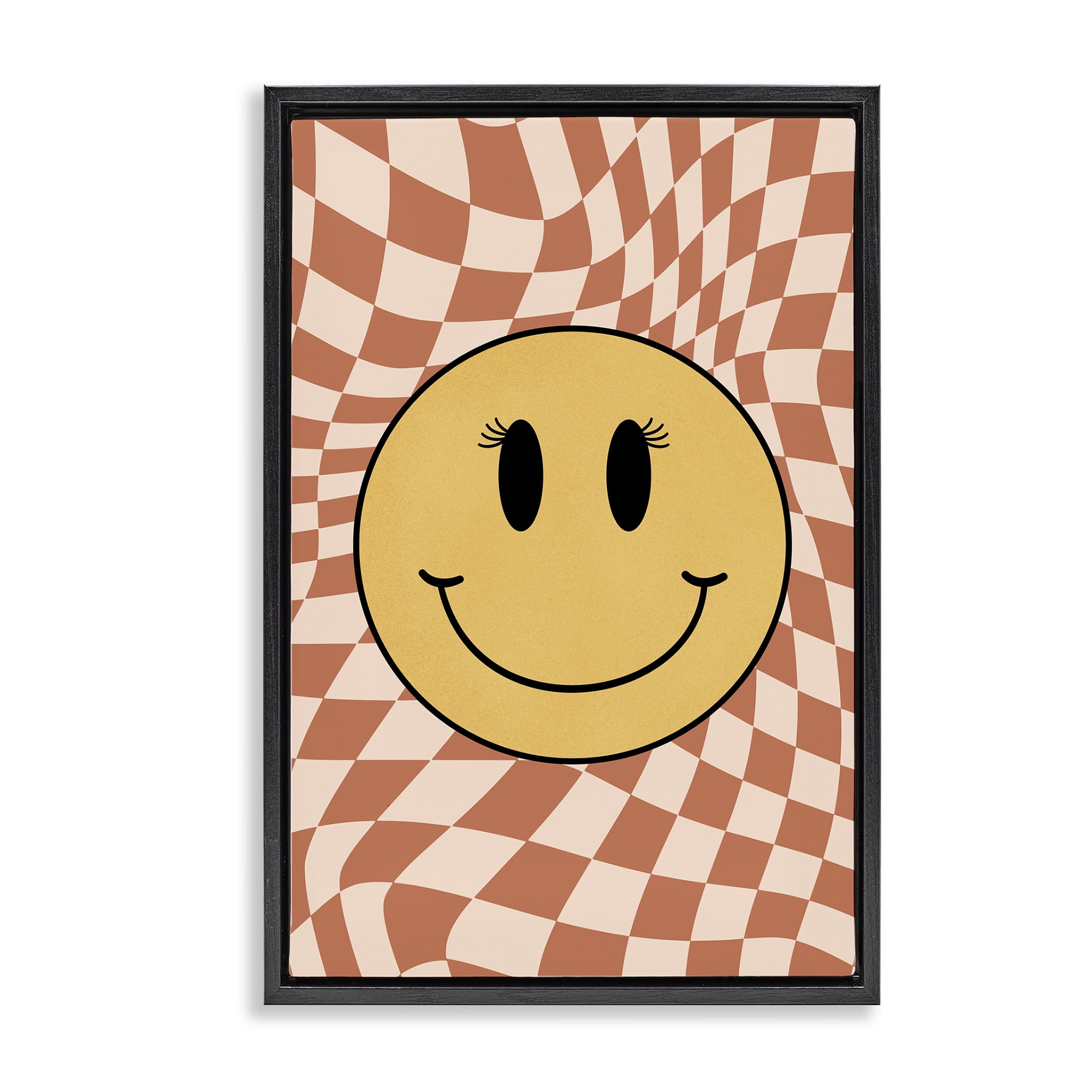 Stupell Industries Retro Checkered Smiley Novelty & Humor Painting Black Floater Framed Canvas Art Print Wall Art, 17 x 25