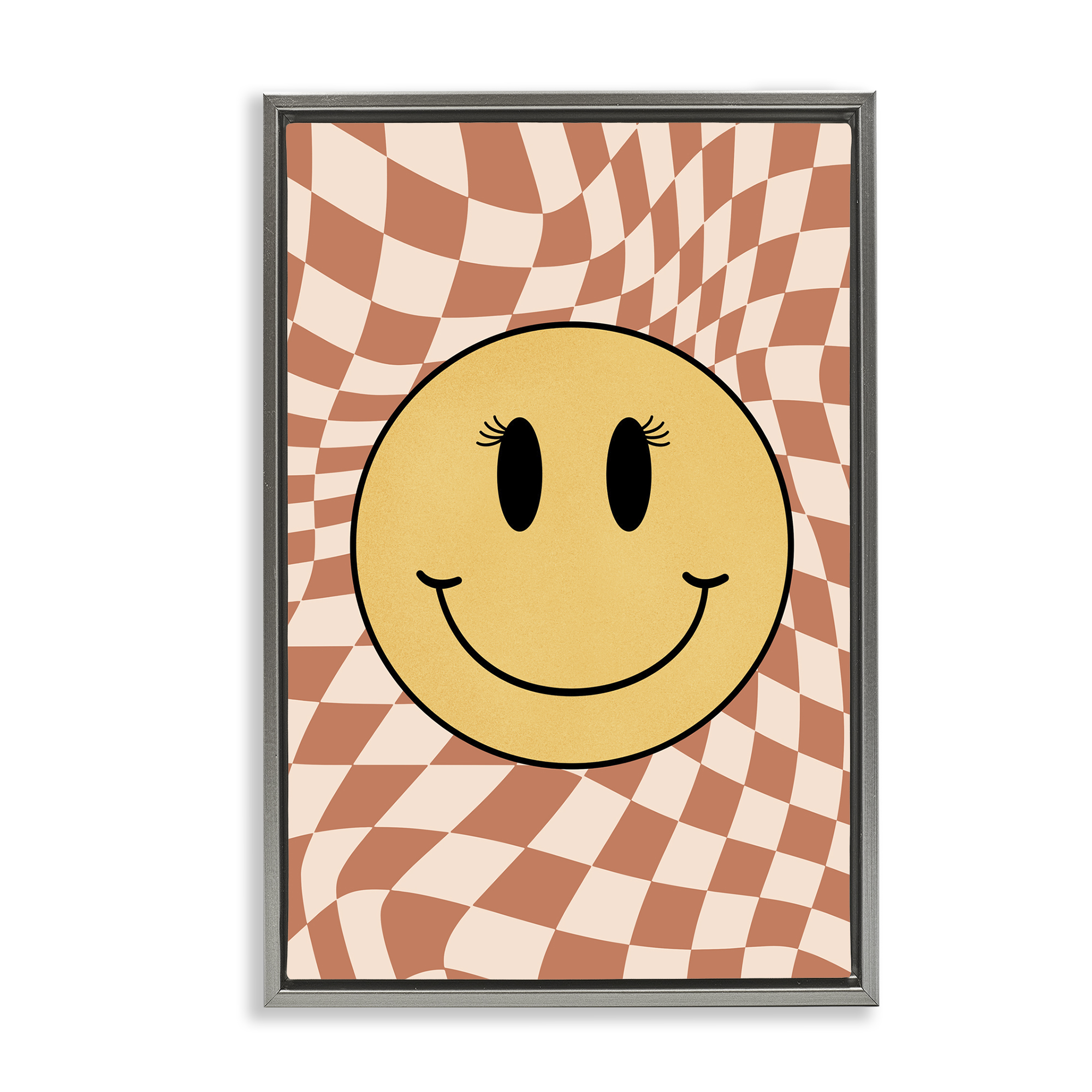 Stupell Industries Retro Checkered Smiley Novelty & Humor Painting Gray Floater Framed Canvas Art Print Wall Art, 17 x 25