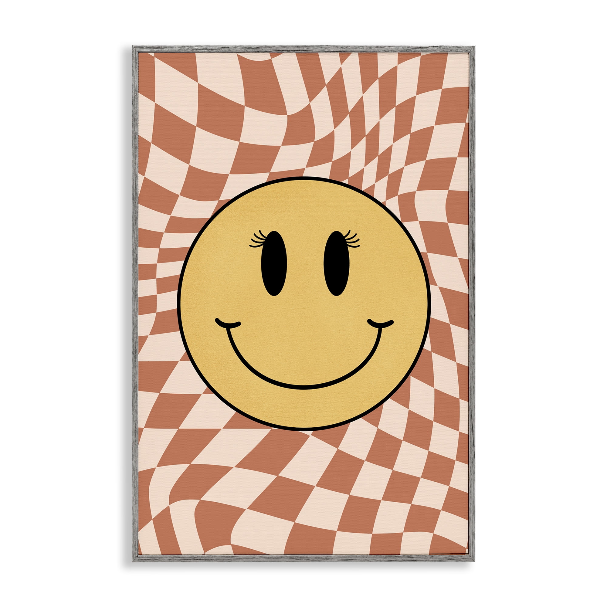 Stupell Industries Retro Checkered Smiley Novelty & Humor Painting Gray Framed Art Print Wall Art, 20 x 30