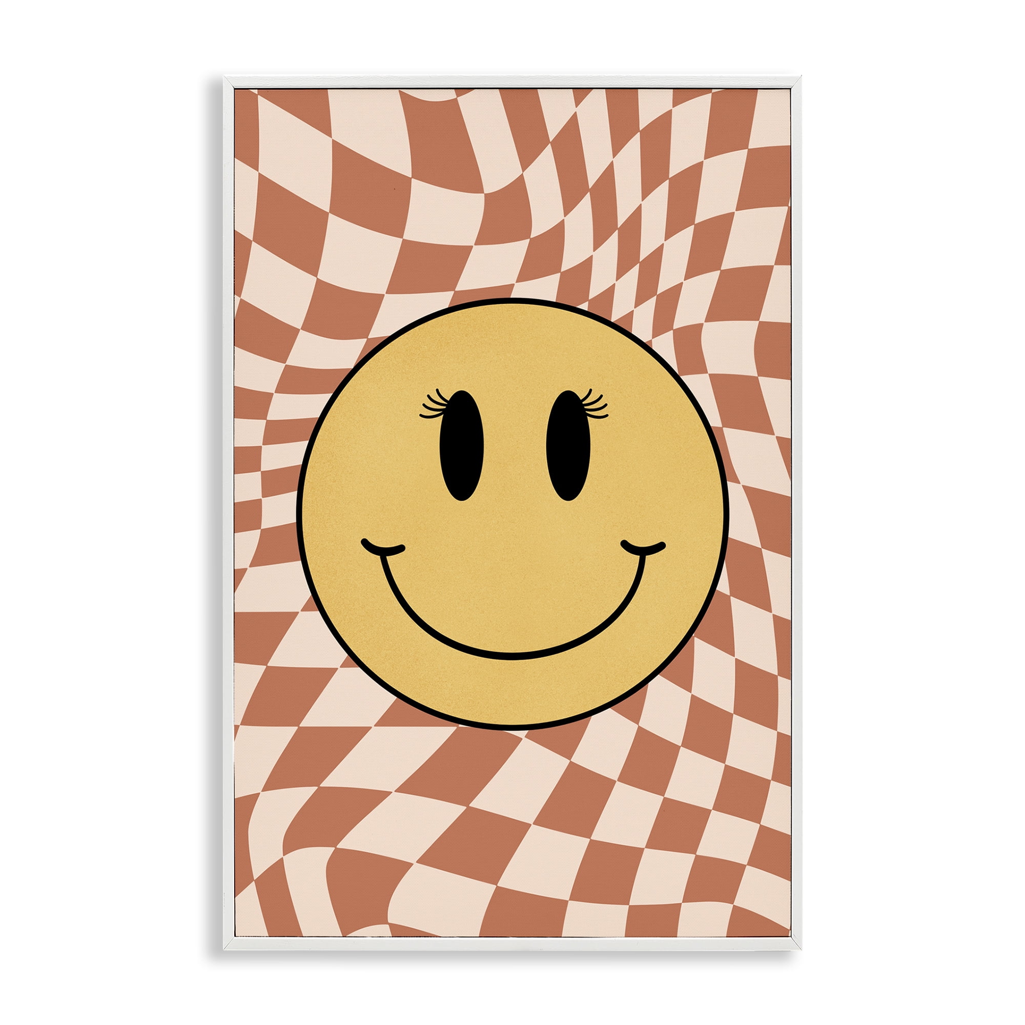 Stupell Industries Retro Checkered Smiley Novelty & Humor Painting White Framed Art Print Wall Art, 12 x 18