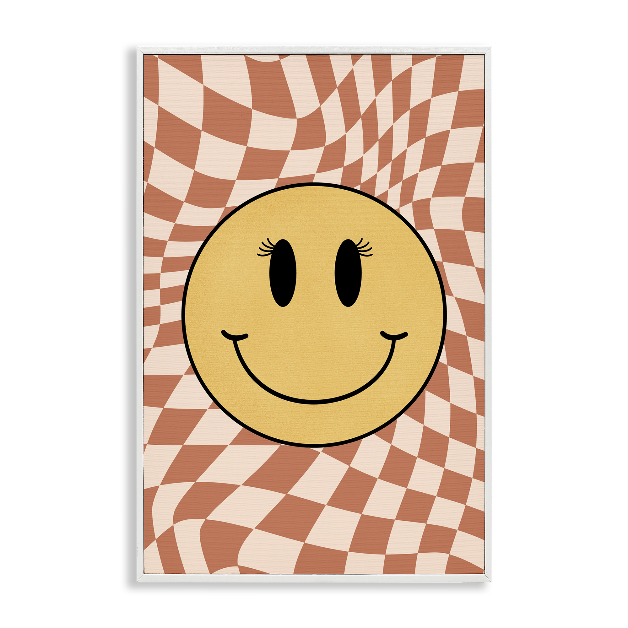 Stupell Industries Retro Checkered Smiley Novelty & Humor Painting White Framed Art Print Wall Art, 20 x 30