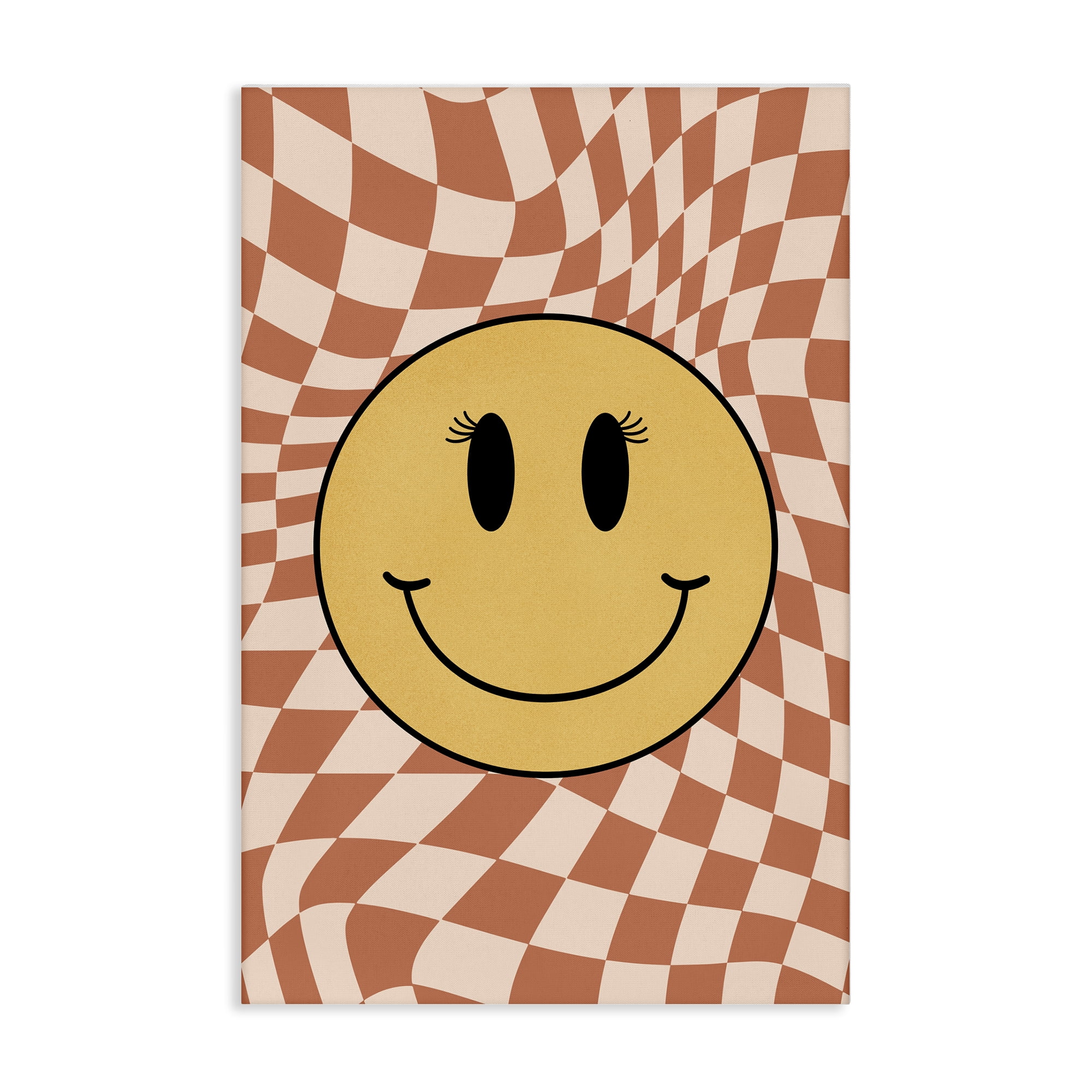 Stupell Industries Retro Checkered Smiley Novelty & Humor Painting Wrapped Canvas Art Print Wall Art, 24 x 36