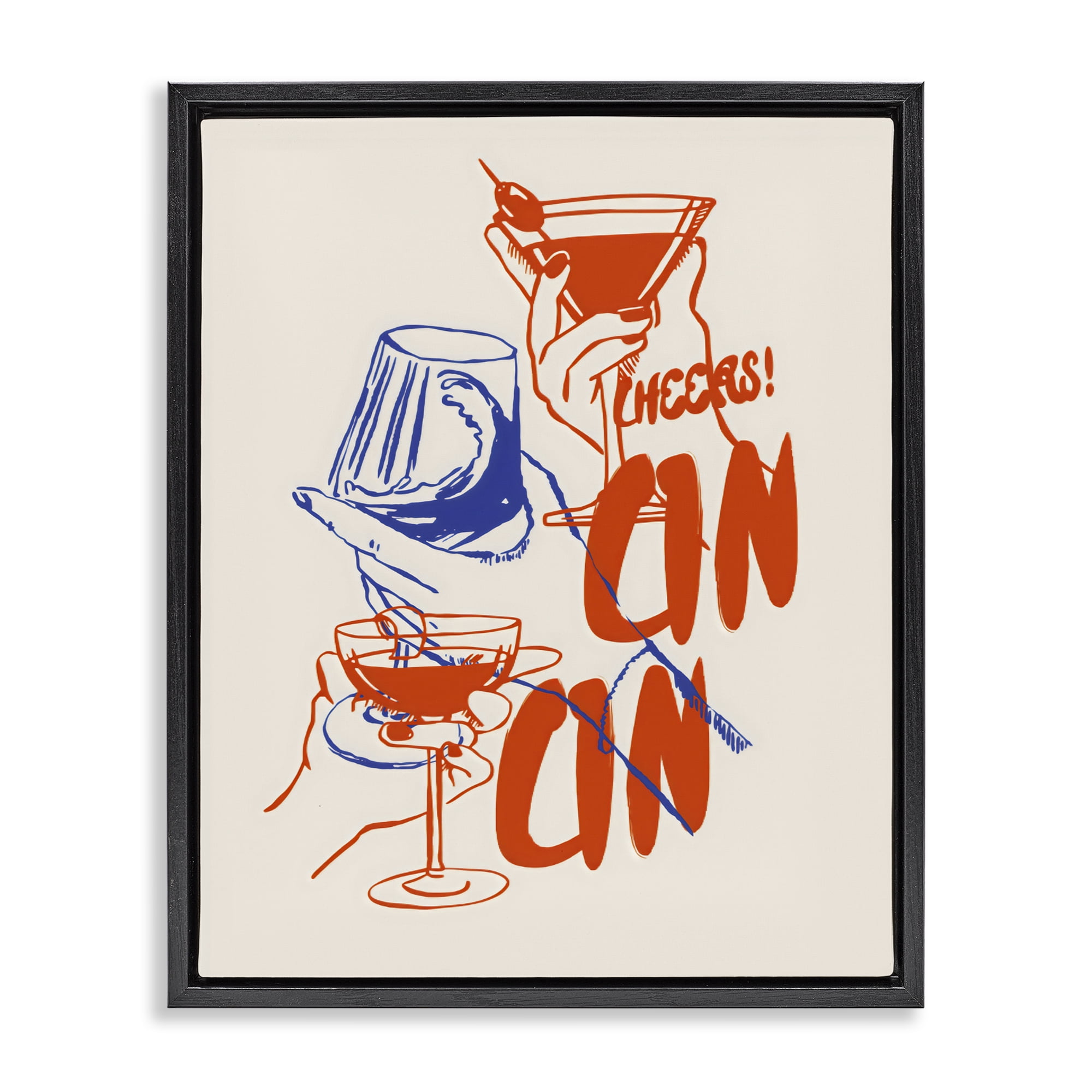 Stupell Industries Retro Cheers Cocktail Toast Black Framed Floater Canvas Wall Art, design by The Prints Vibe