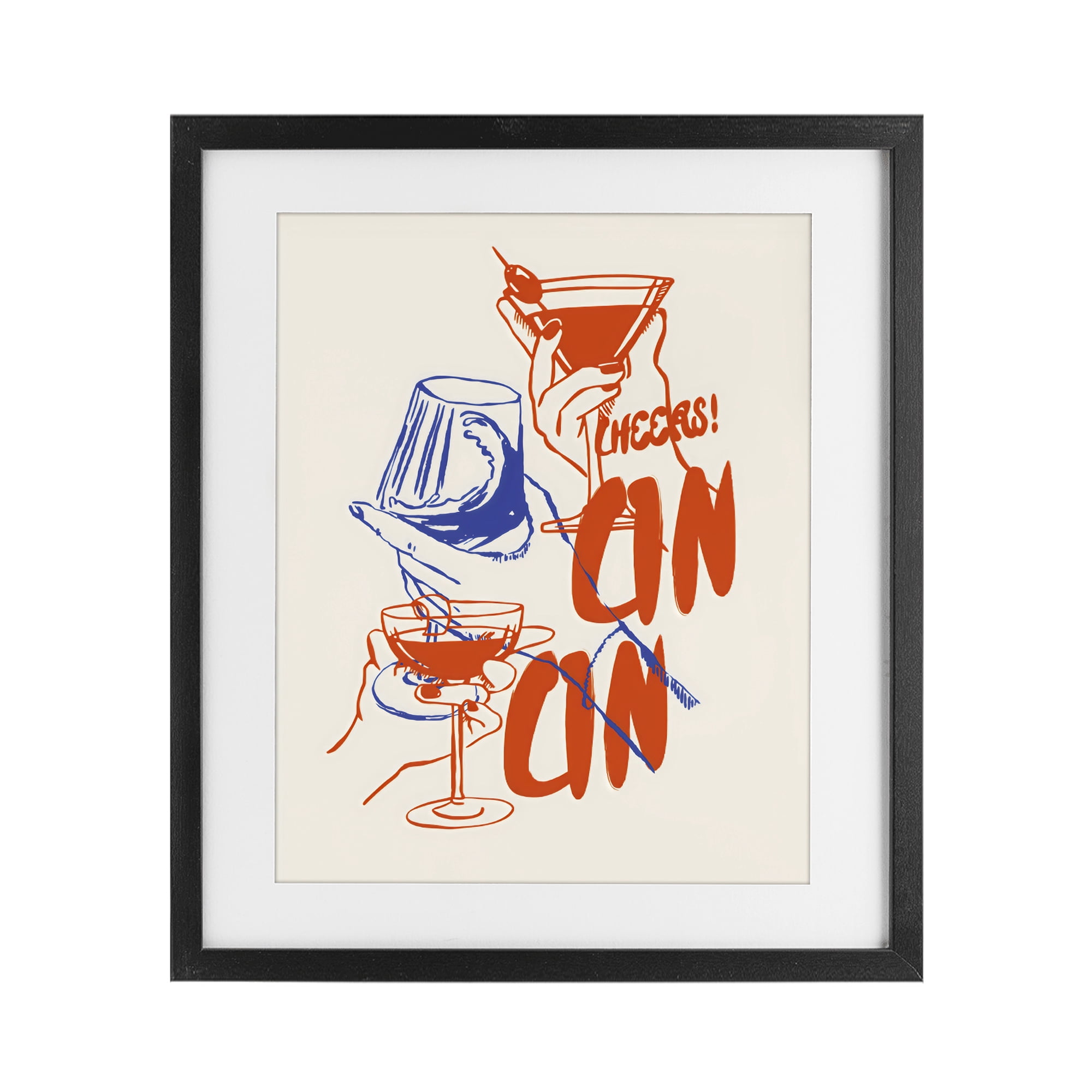 Stupell Industries Retro Cheers Cocktail Toast Black Framed Print Under Glass, design by The Prints Vibe