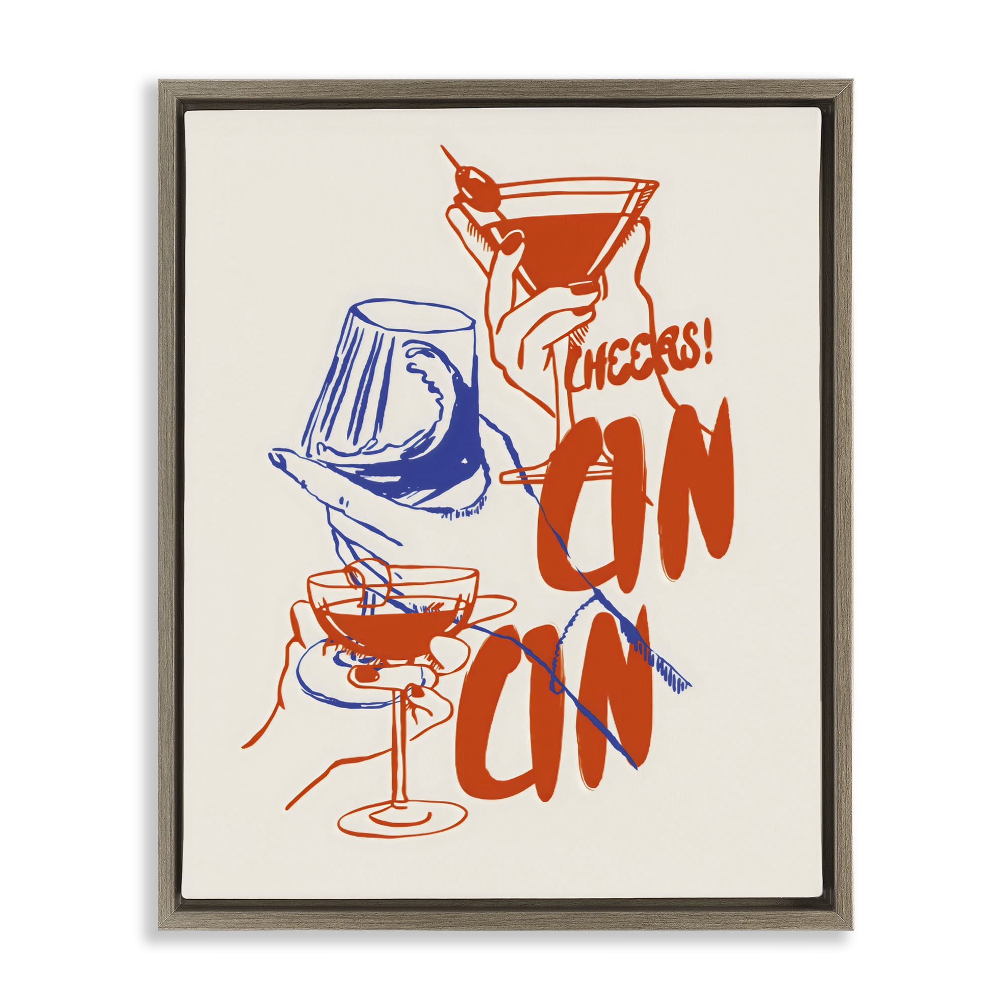 Stupell Industries Retro Cheers Cocktail Toast Brown Framed Floater Canvas Wall Art, design by The Prints Vibe