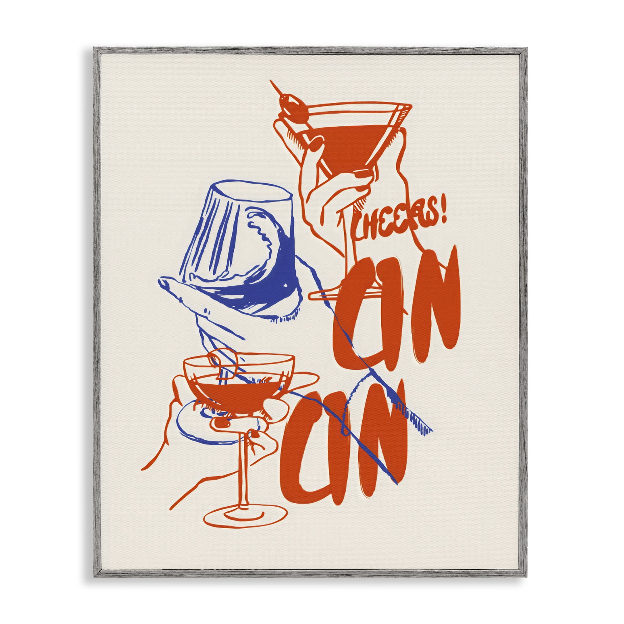 Stupell Industries Retro Cheers Cocktail Toast Gray Framed Giclee Art, design by The Prints Vibe