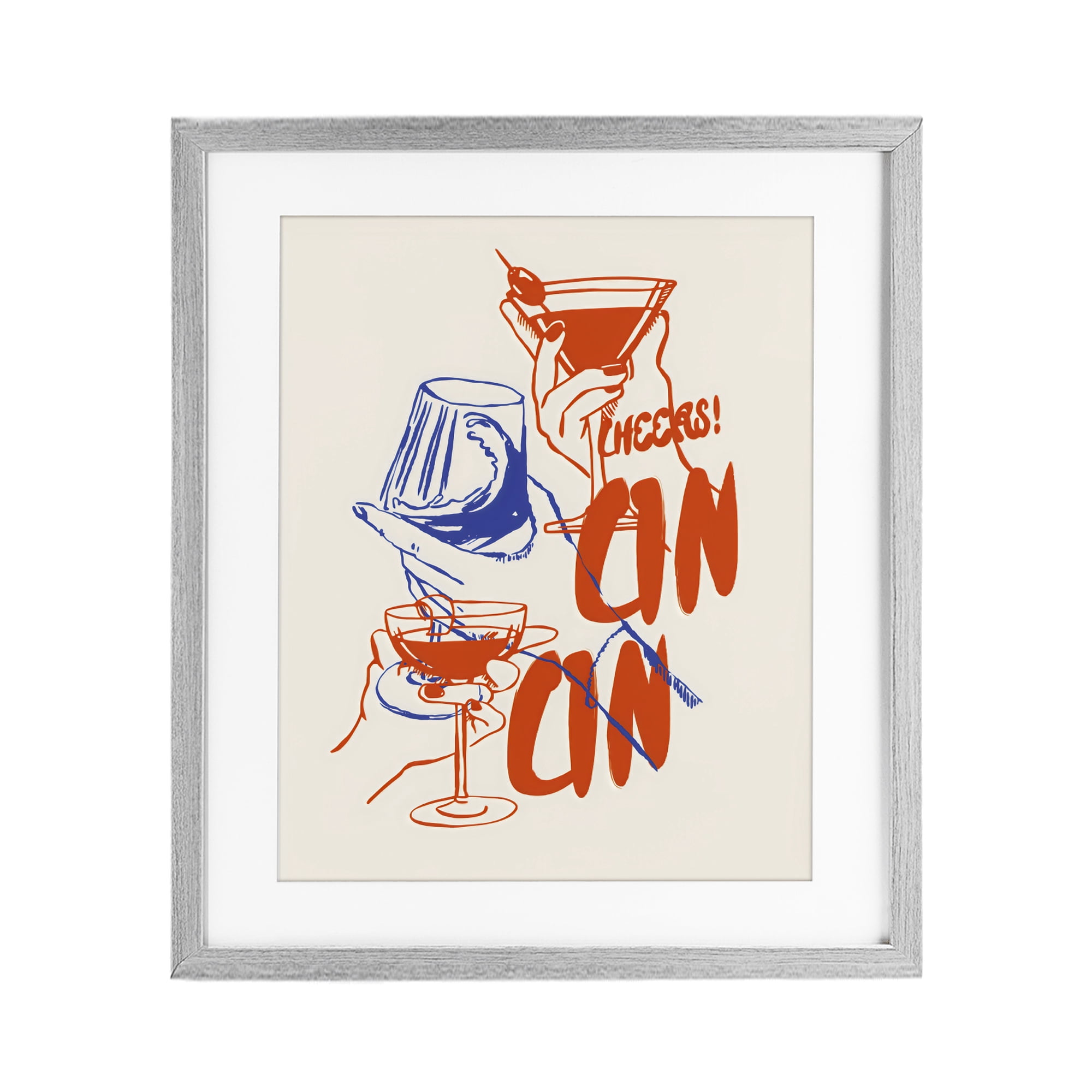 Stupell Industries Retro Cheers Cocktail Toast Gray Framed Print Under Glass, design by The Prints Vibe