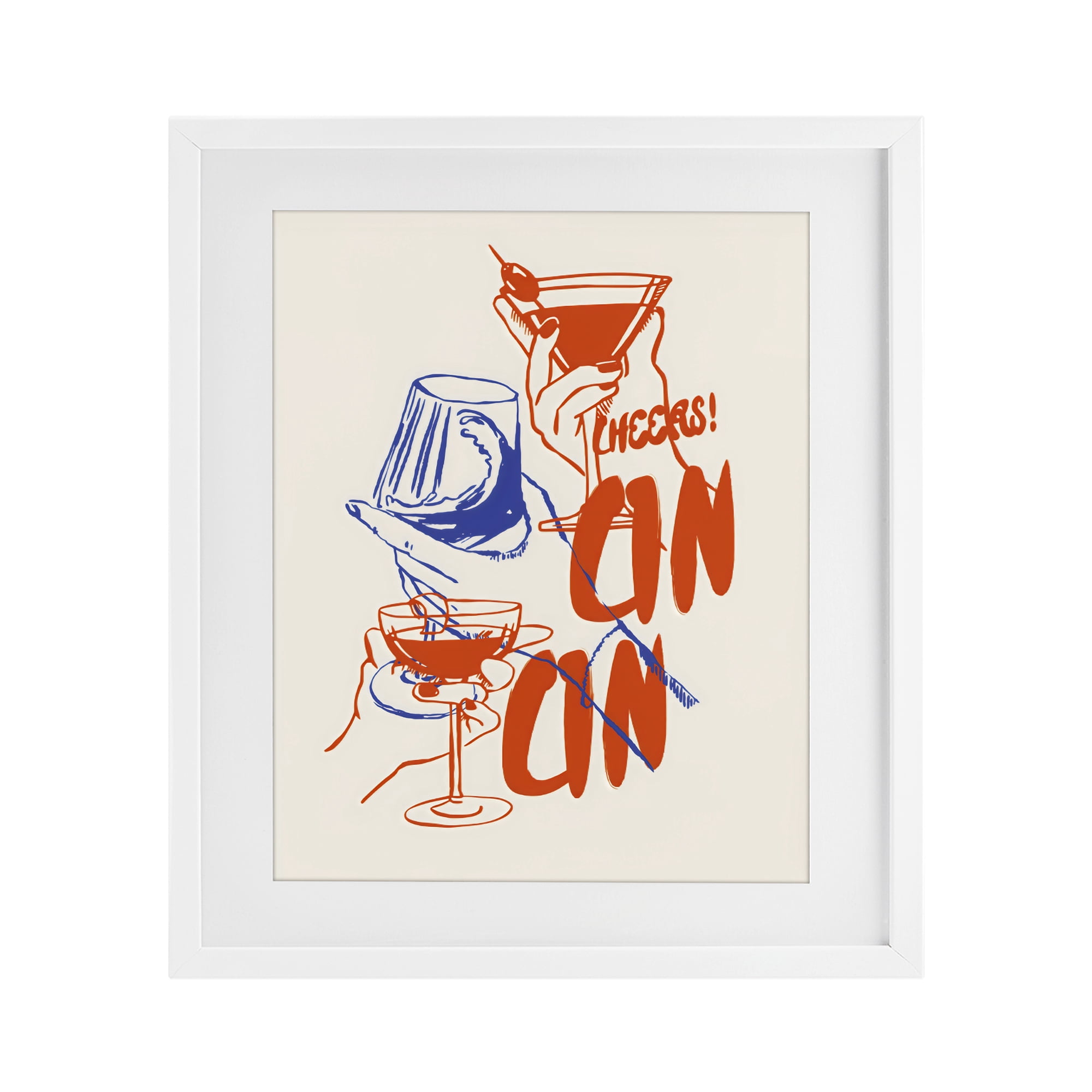 Stupell Industries Retro Cheers Cocktail Toast White Framed Print Under Glass, design by The Prints Vibe
